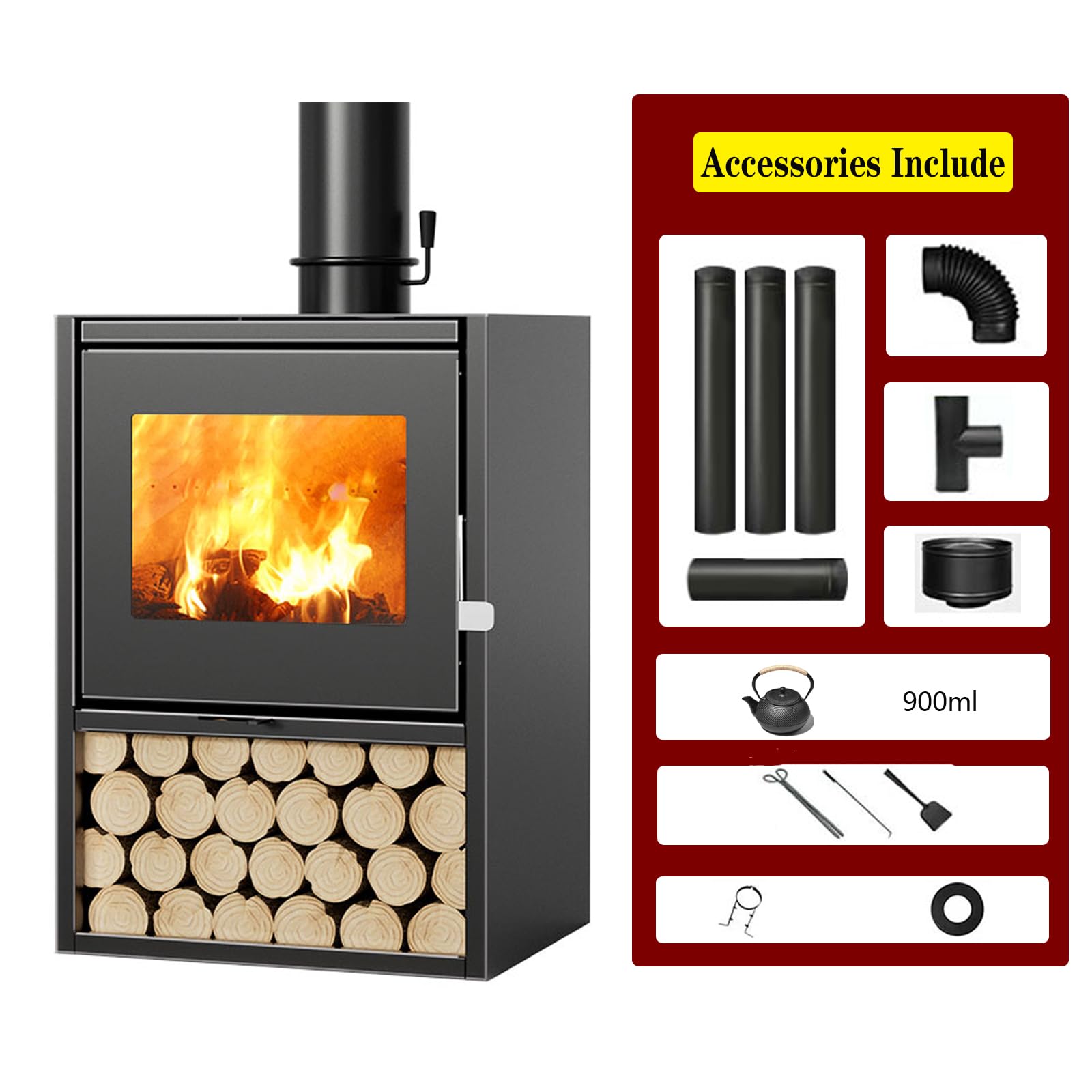 Poêle à Bois 15KW en Fonte Multi-combustibles éco-Conception 60 x 49 x 85 cm