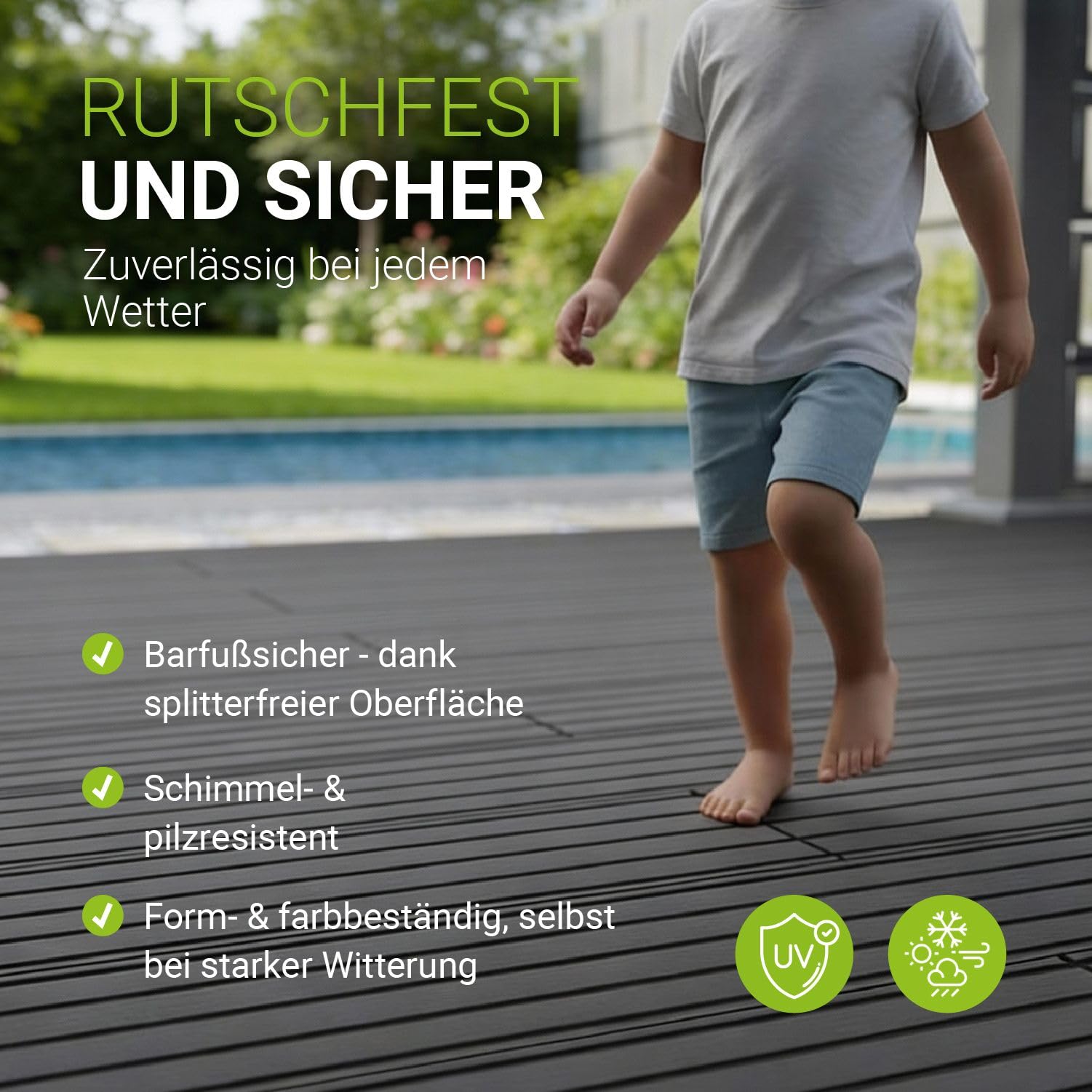 Juskys WPC Terrassendielen 6 m² – 220 cm Dielen, wetterfest & pflegeleicht, inkl. Unterkonstruktion, Clips & Schrauben, rutschfest für Terrasse & Balkon – Anthrazit
