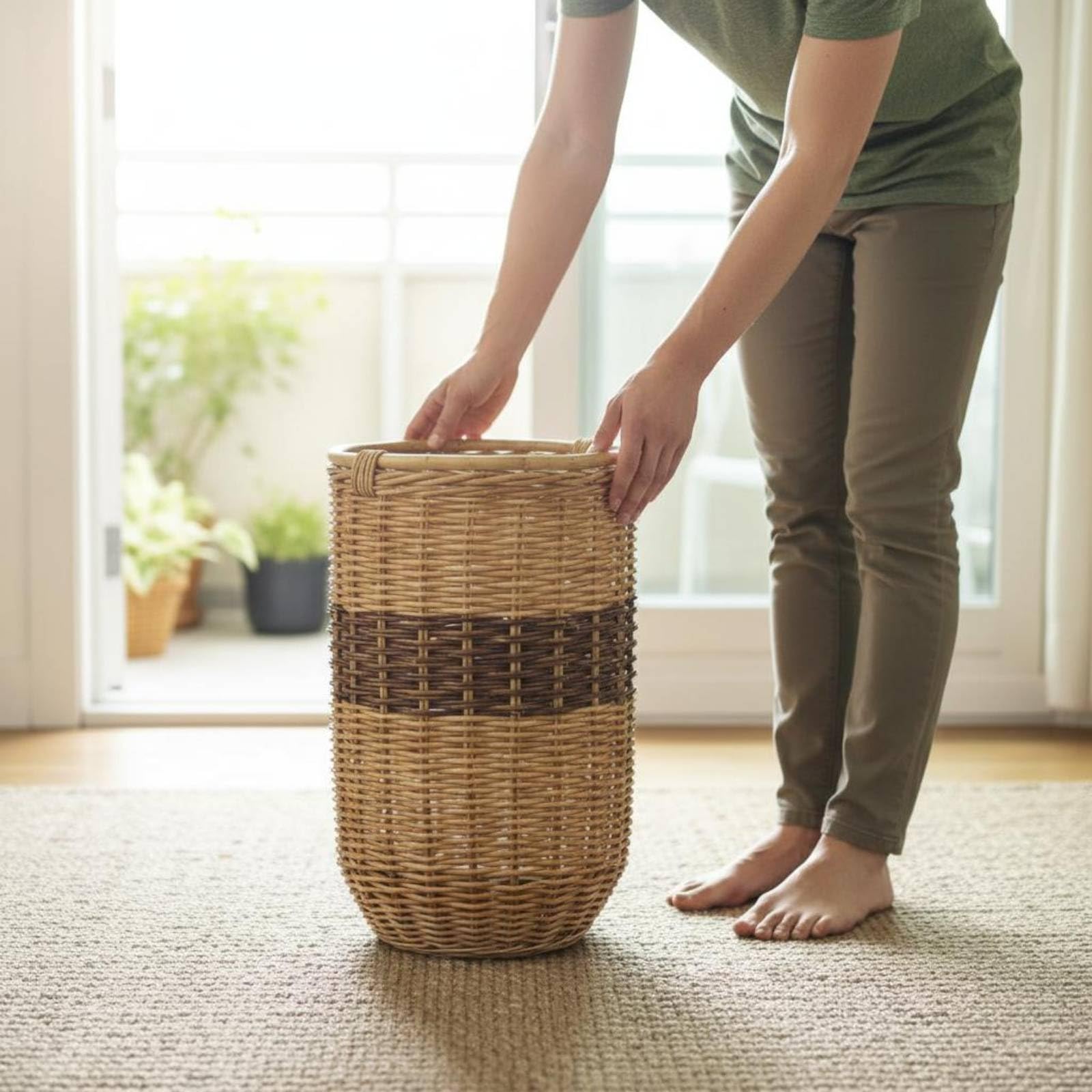 2 Pezzi Vaso in Viminio Naturale Coprivaso Decorativo in Rattan Decorazione Doppitezza Vaso Intrecciato Rattan per Vetrina, Cesto Piccolo 35x54cm