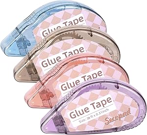 Scrapbook Tape, Double Sided Tape Roller for Crafts, Sticky Glue Tape Runner Scrapbooking Supplies for Kids and Adults (4, 0.3IN x 39FT)