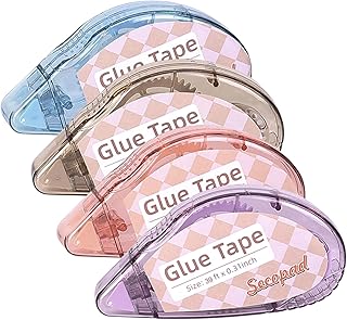 Secopad Scrapbook Tape, 0.3IN x 39FT Double Sided Tape Roller for Crafts, Adhesive Glue Runner Scrapbooking Supplies Journaling School Office Supplies for Kids and Adults, 4 Pack, Light-Color Shell