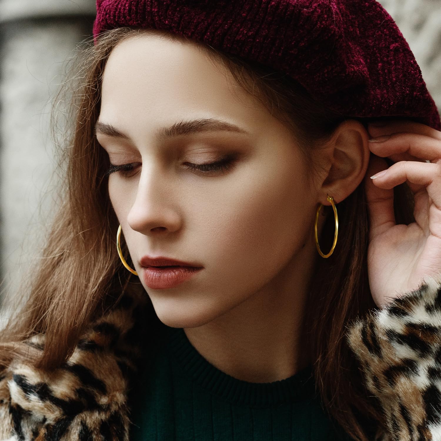 Gold Hoop Earrings 14K Gold Earrings for Women Large 14K Gold Hoop Earring for Womens Unique Designed Hoops Earring for Womens 40mm - Image 7