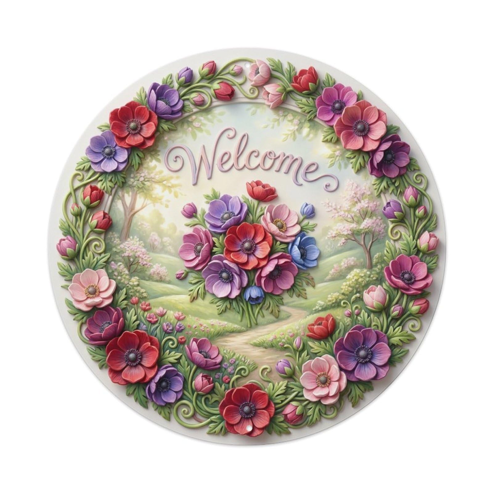 Tgrcjimh Style Metal Tin Sign Anemone Flower Welcome Spring Garden