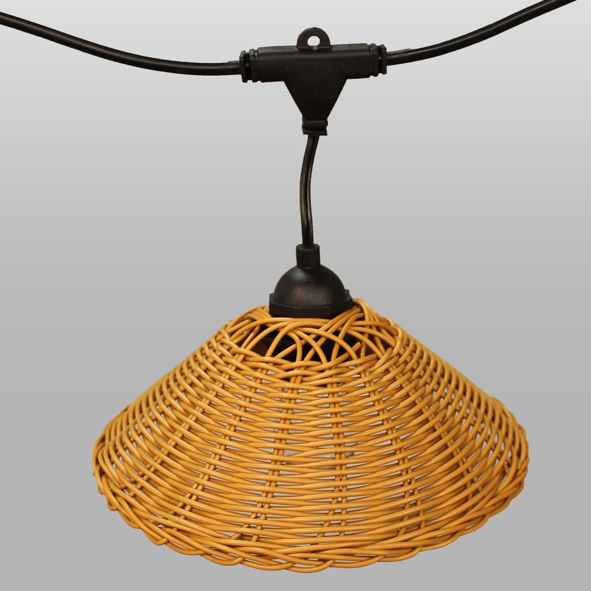 wonderlamp - Ghirlanda di 10 luci solari da esterno LED Purna 8 W con schermo in rattan e telecomando, E27
