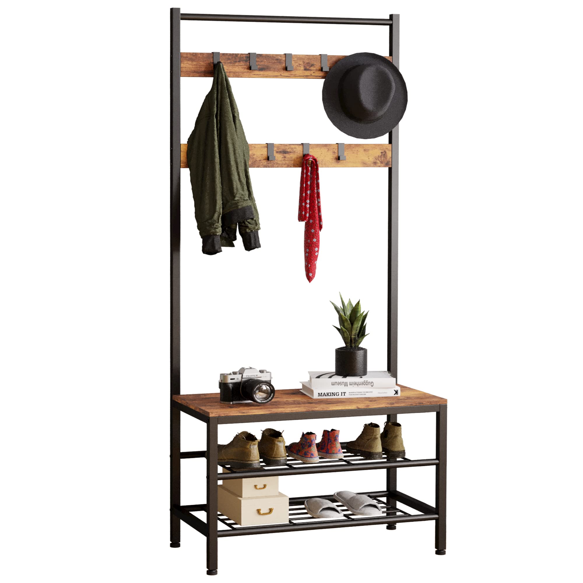 Buy Coat Rack Shoe Bench, Hall Tree with Shoe Rack for Entryway, 3in1