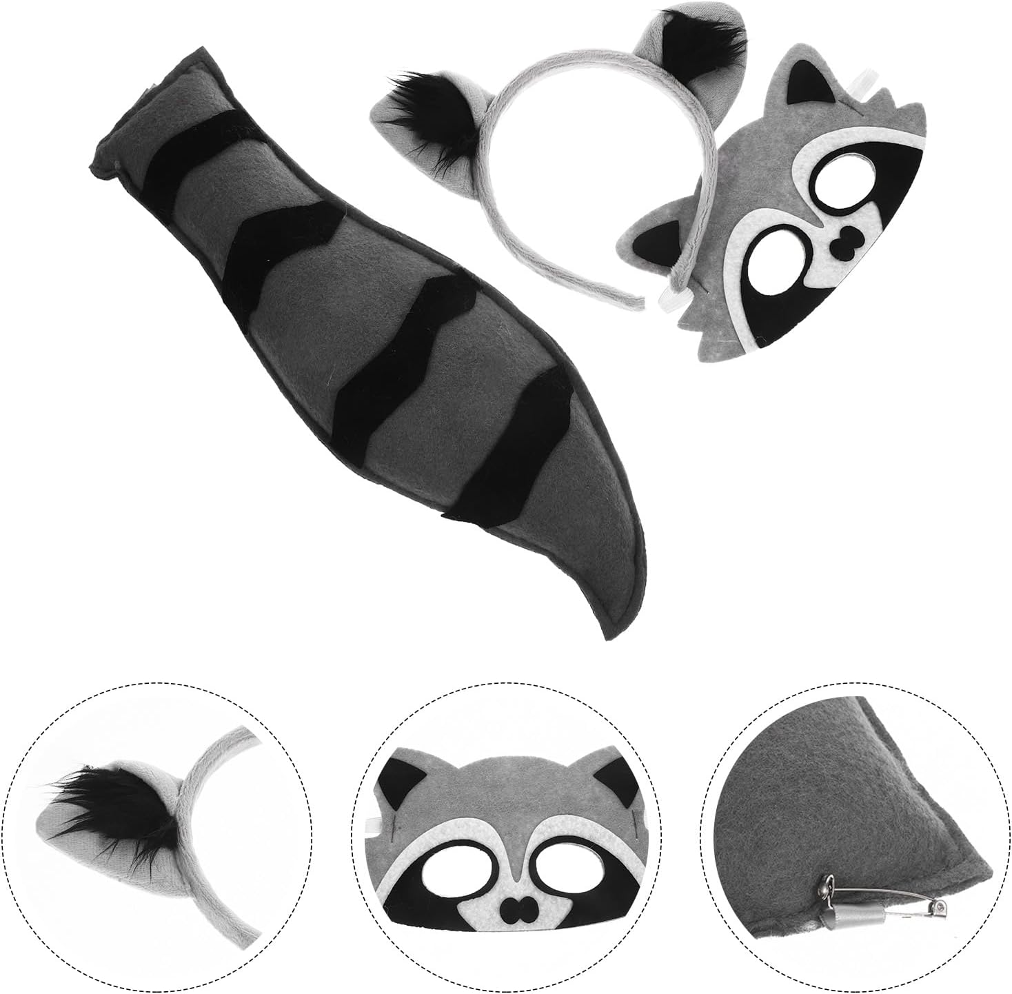 Raccoon Animal Ear Headband Mask Tail Set Lightweight Cosplay Accessories for Birthday Party Halloween Dress up - Image 8