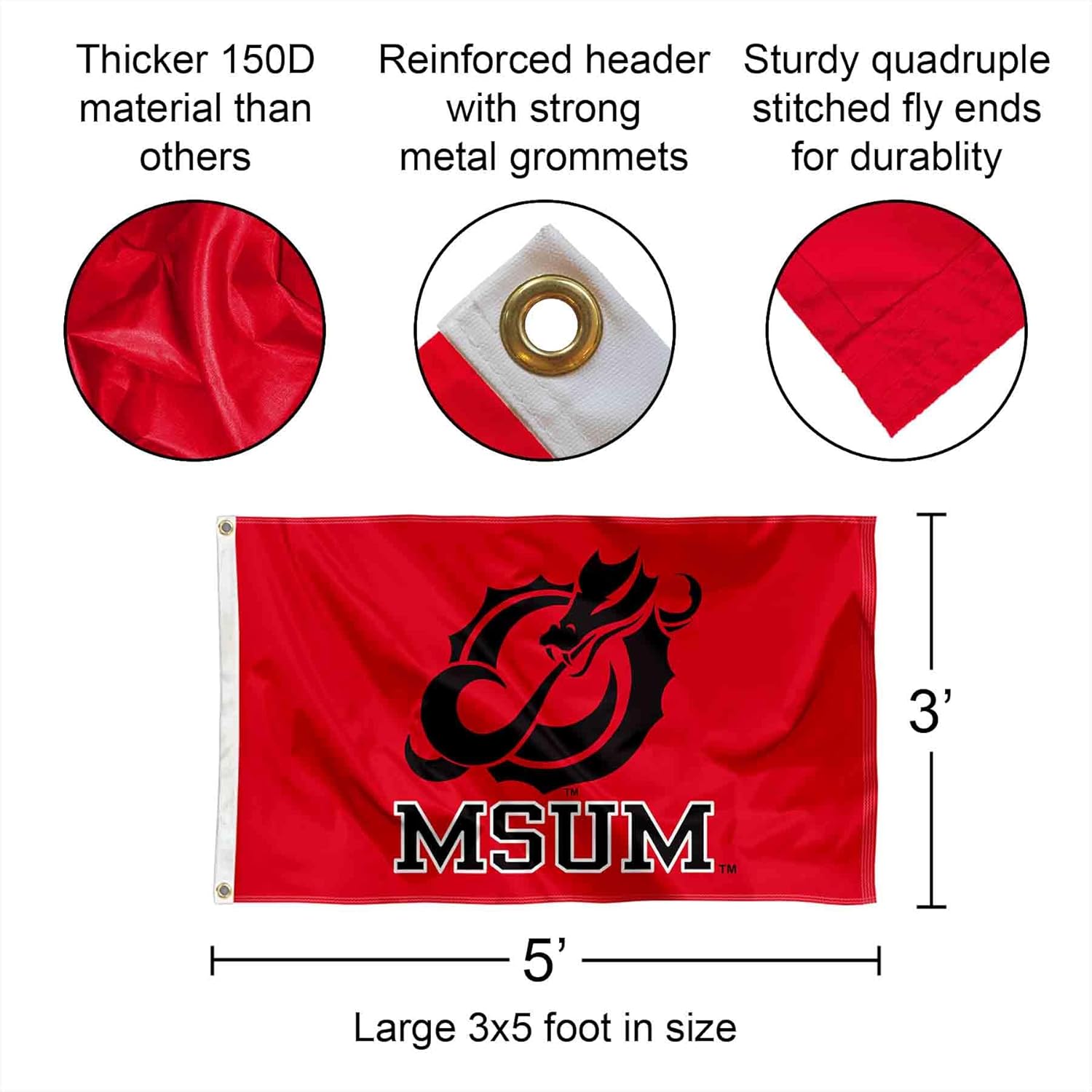 Minnesota Moorehead Dragons MSUM University Large College Flag - Image 2
