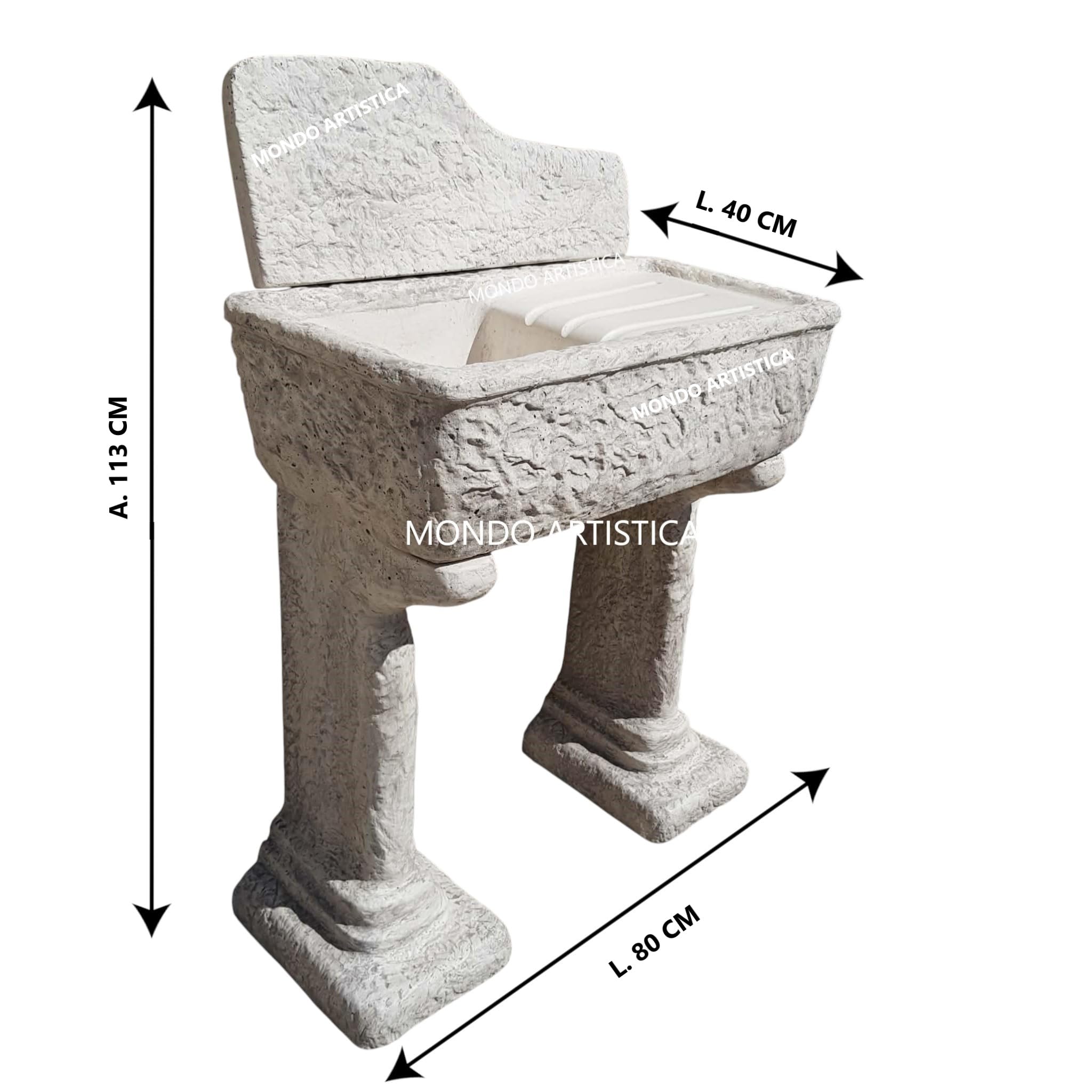 LAVANDINO LAVABO VASCA PILOZZO FONTANA PER CUCINA DA ESTERNO GIARDINO IN CEMENTO MARMO ALTEZZA 113 CM