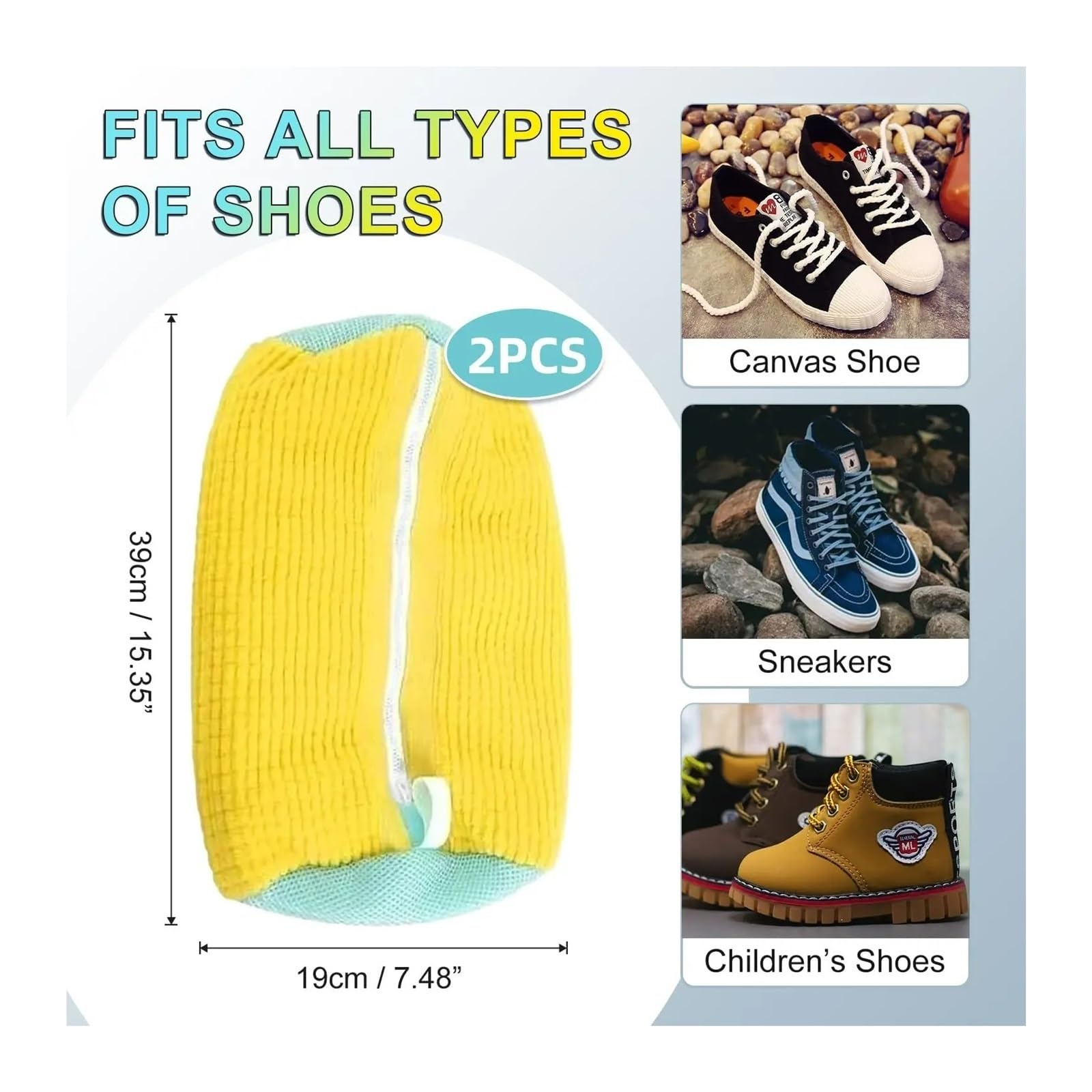 Schuh-Waschmaschinenbeutel, Netz-Wäschebeutel For Tennisschuhe, Alle Größen, Wiederverwendbarer Sneaker-Reinigungsbeutel For Waschmaschine Und Trockner, Schützend(2PCS Blue)