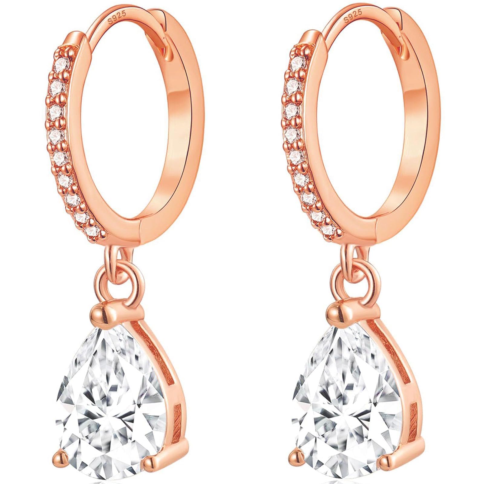 MASOP Ohrringe Silber 925 Hängend Damen, Creolen mit Anhänger Zirkonia Wassertropfen Braut Ohrringe Schmuck Geschenke für Hochzeiten Geburtstag mit Geschenkbox für Freundin Frauen Mädchen Silber/Gold