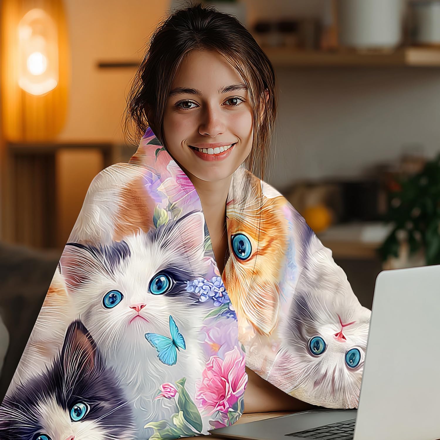 Cat Blanket Cute Cat Decor Cozy Animal Throw Super Soft Plush Flannel Fleece Blanket Gift for Kids Adults Men Women Ultra Warm & Lightweight Flannel, 50"X40" - Image 4