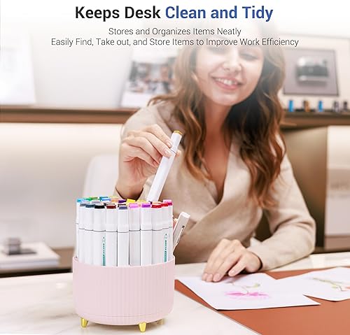 Miniatura 6 de 4Johor Suministros de oficina rosa para escritorio, accesorios de escritorio rosa, soporte para lápices con 5 compartimentos, suministros escolares