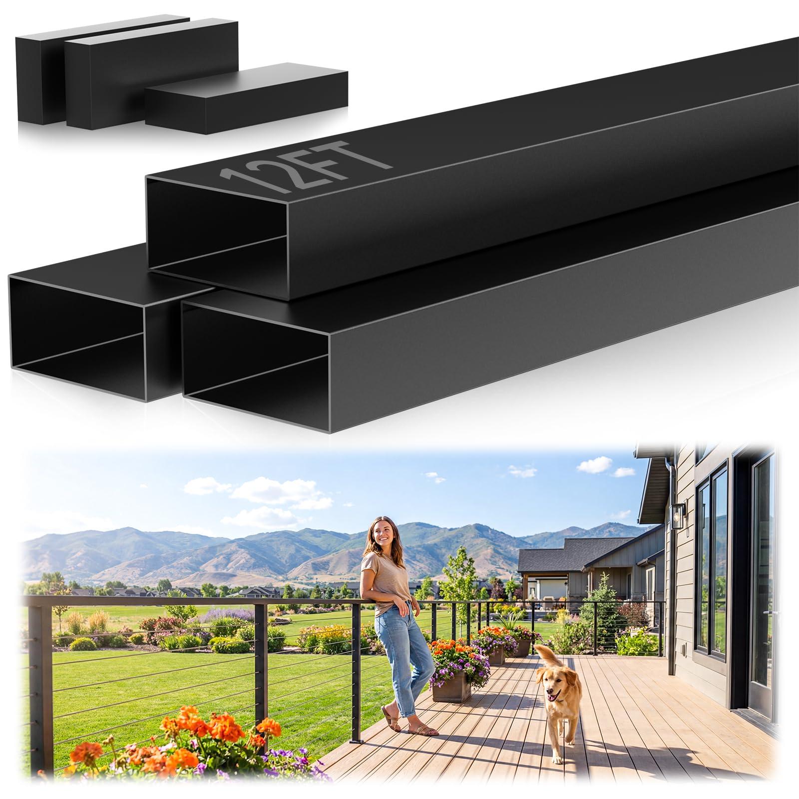 12FT Black Stainless Steel Cable Railing Handrail with POM Connector