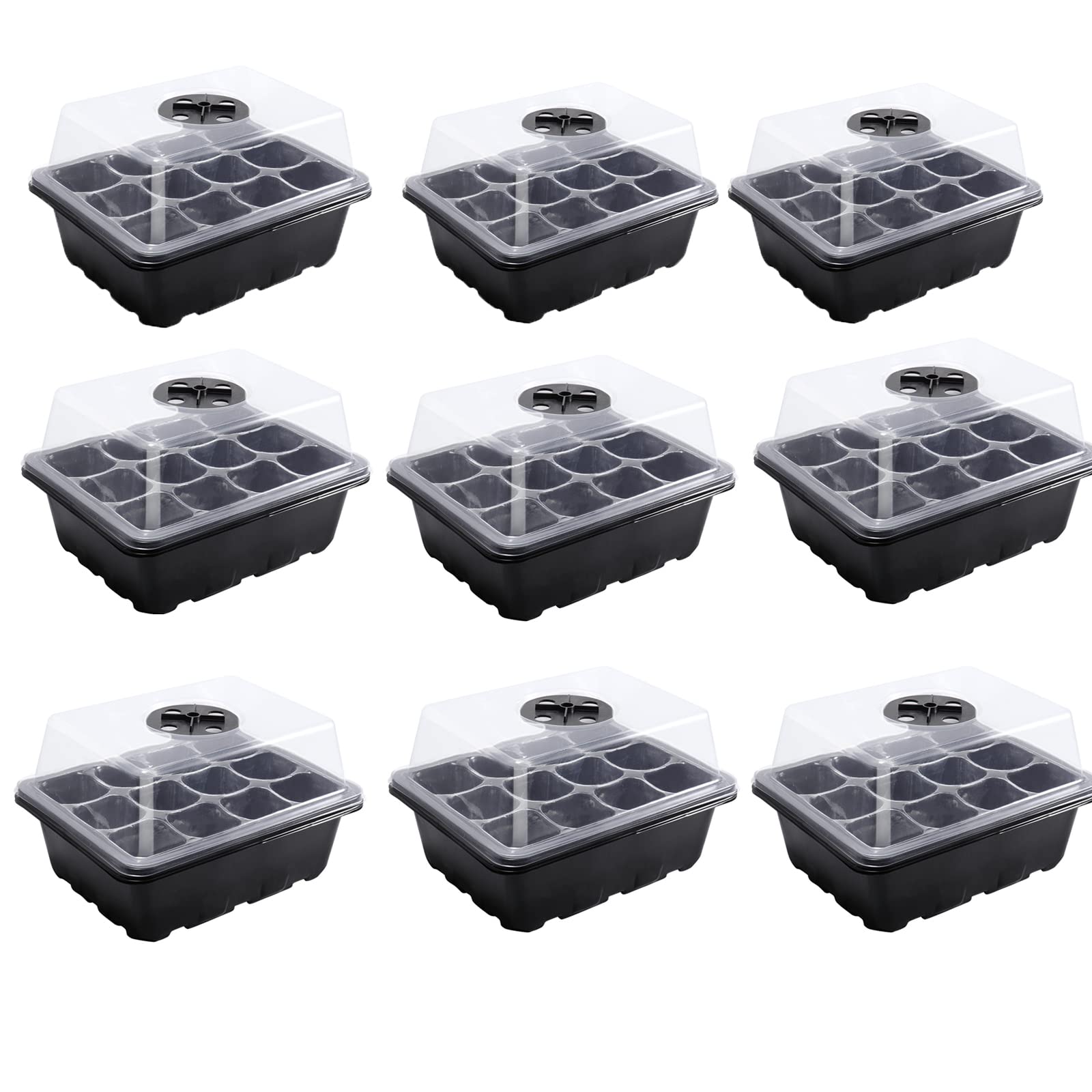 Vassoi per Propagatore di Semi, 9 Pezzi Vassoio di Germinazione con 12 buche di impianto con umidità Regolabile, Mini Serra con Ventilazione per la Crescita delle piantine