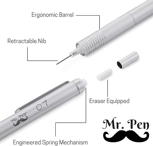 Miniatura 3 de Mr. Pen - Lápices mecánicos 0.7, lápices mecánicos de metal, lápices mecánicos de dibujo, lápices mecánicos para artistas, lápices mecánicos para