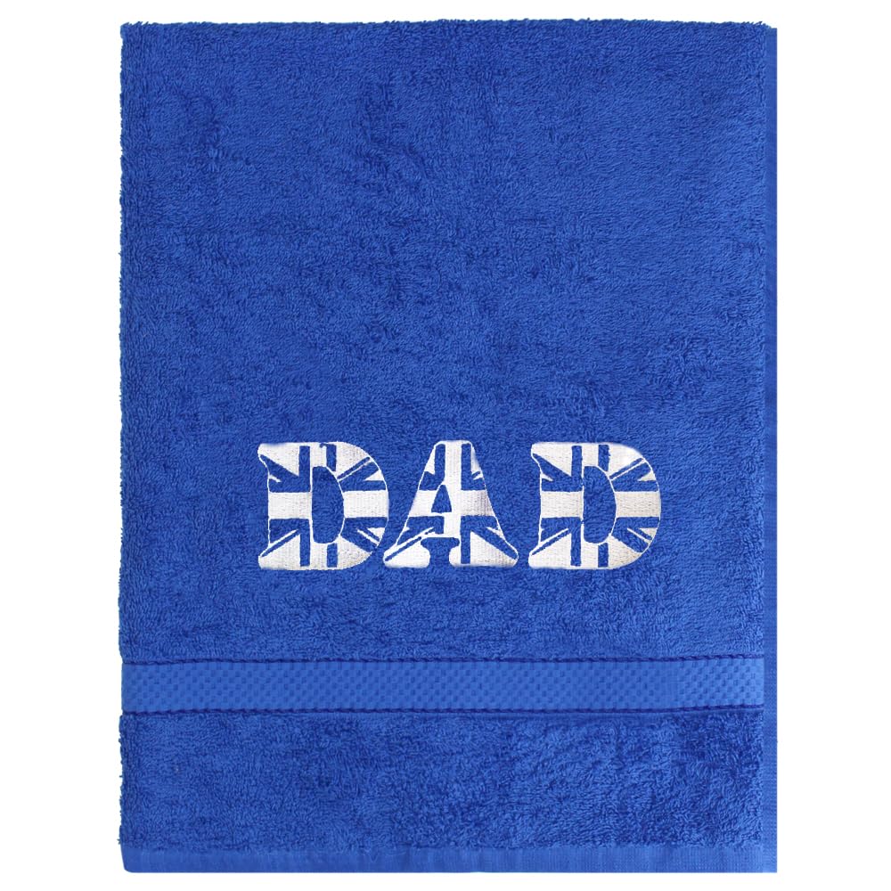 TeddyT's Dad Union Jack Great Britain Embroidered Royal Blue Towel