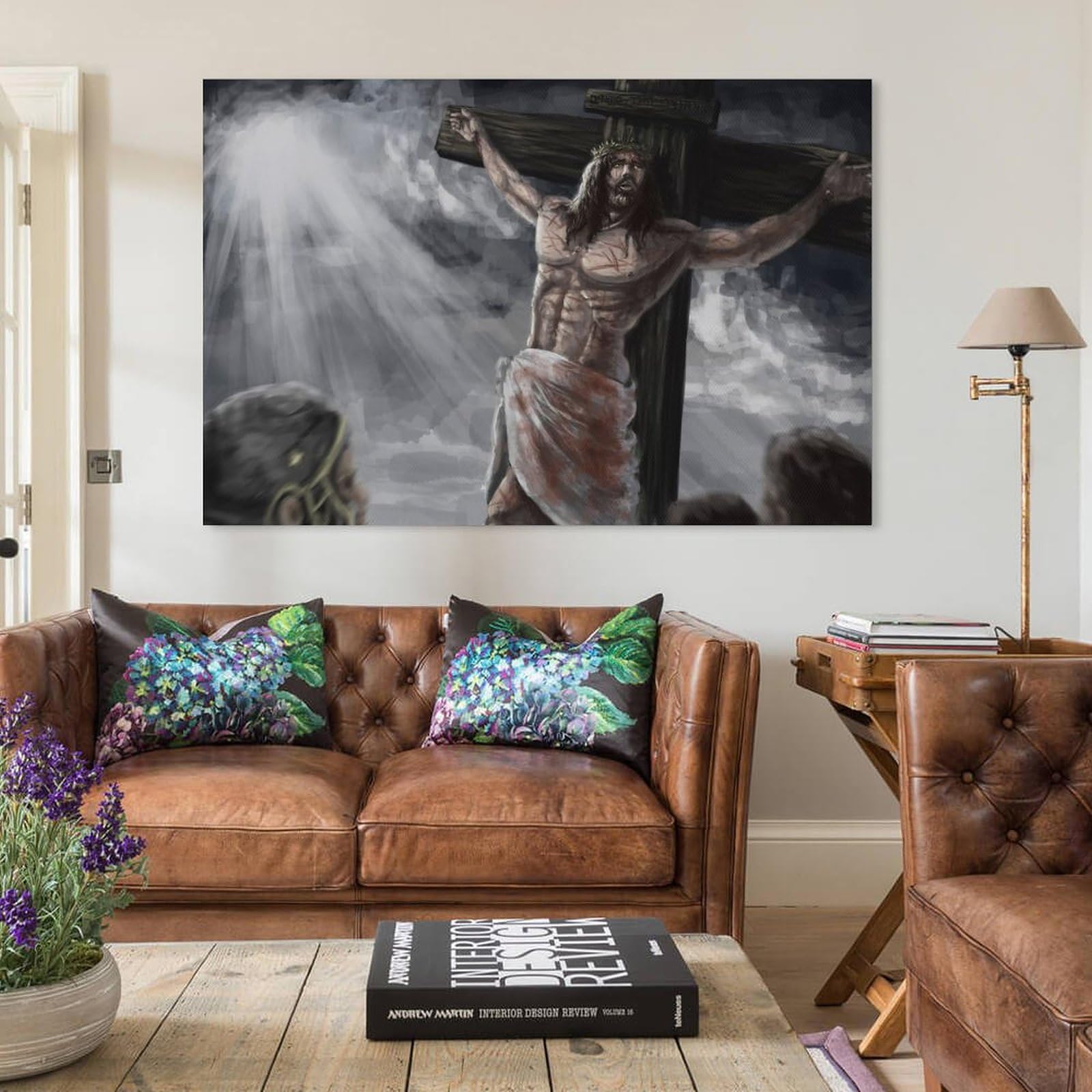 Quadro di arte della parete della religione. Gesù Cristo dipinto su tela: Cristo sulla croce. Poster cristiano per arredamento soggiorno 40x56cm solo tela