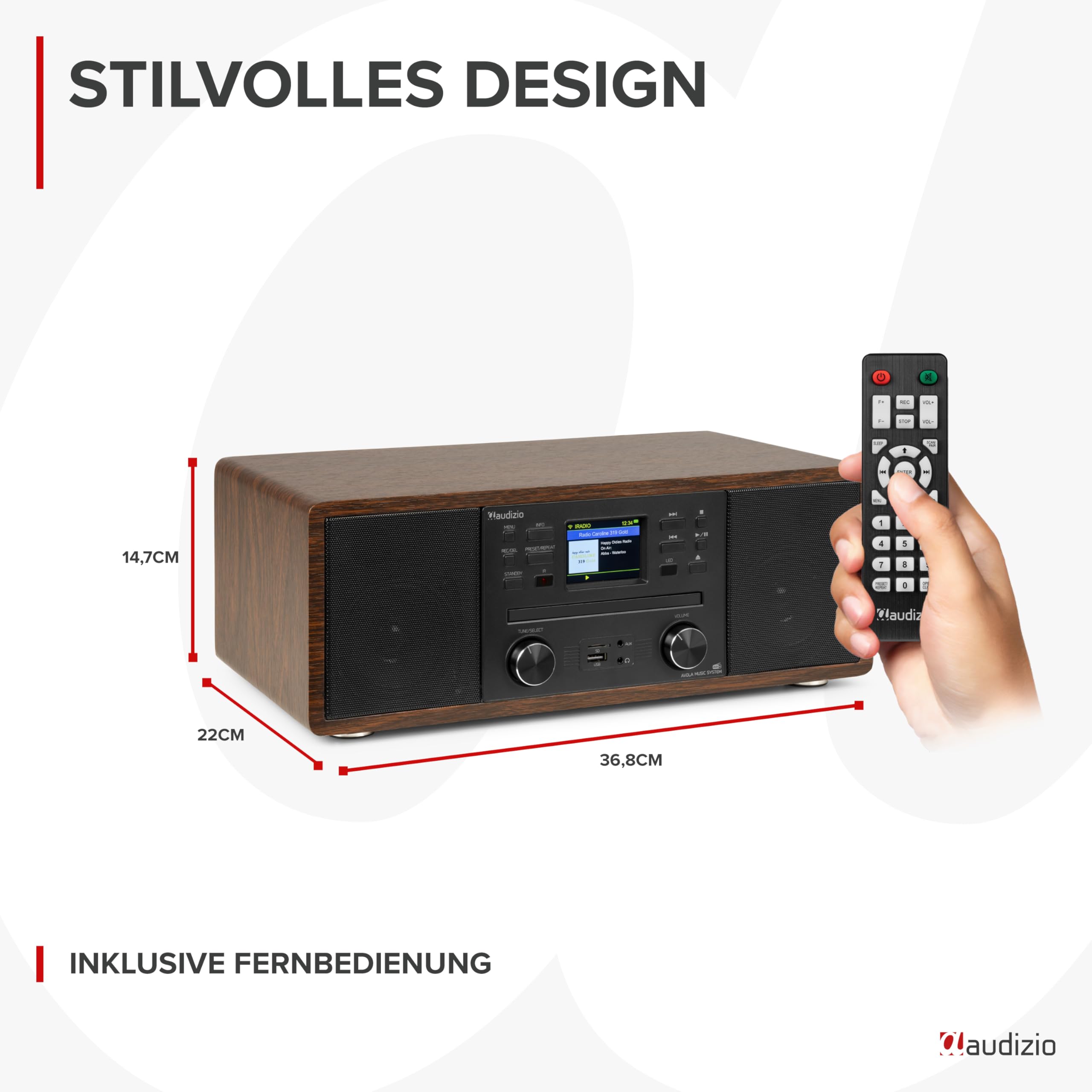 Audizio Avola: DAB+ Internetradio Mit CD-Player | WLAN, Bluetooth & FM | Hochwertiger Sound | DAB Plus Radio in Holz Braun