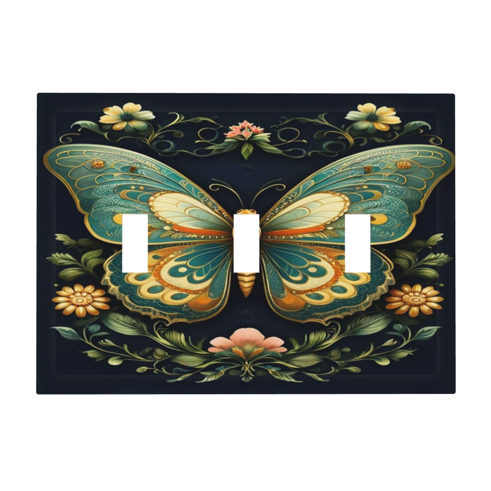 PPZCXWP Butterfly Ornate with Flower Light Switch Covers 3 Gang Triple Toggle Wall Plate Decorative Switchplate Electrical Faceplate for Farmhouse Living Decor
