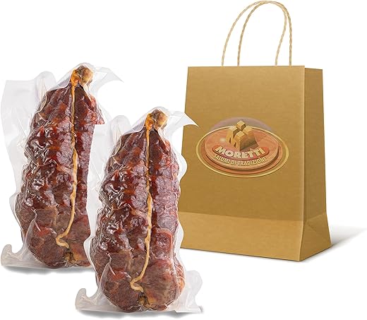Moretti® Soppressata Spicy Seasoned Artisan | Traditional Salami | Made in Calabria | Wooden Chopping Board Gift (With Hot Chilli Pepper 2 Packs)