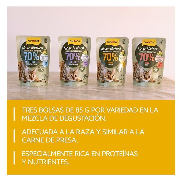 Foto 3 de 8 de GimCat Near Nature Probier-Mix 12 Alimentos húmedos sin Cereales para Gatos a Partir del 7º Mes con Receta…