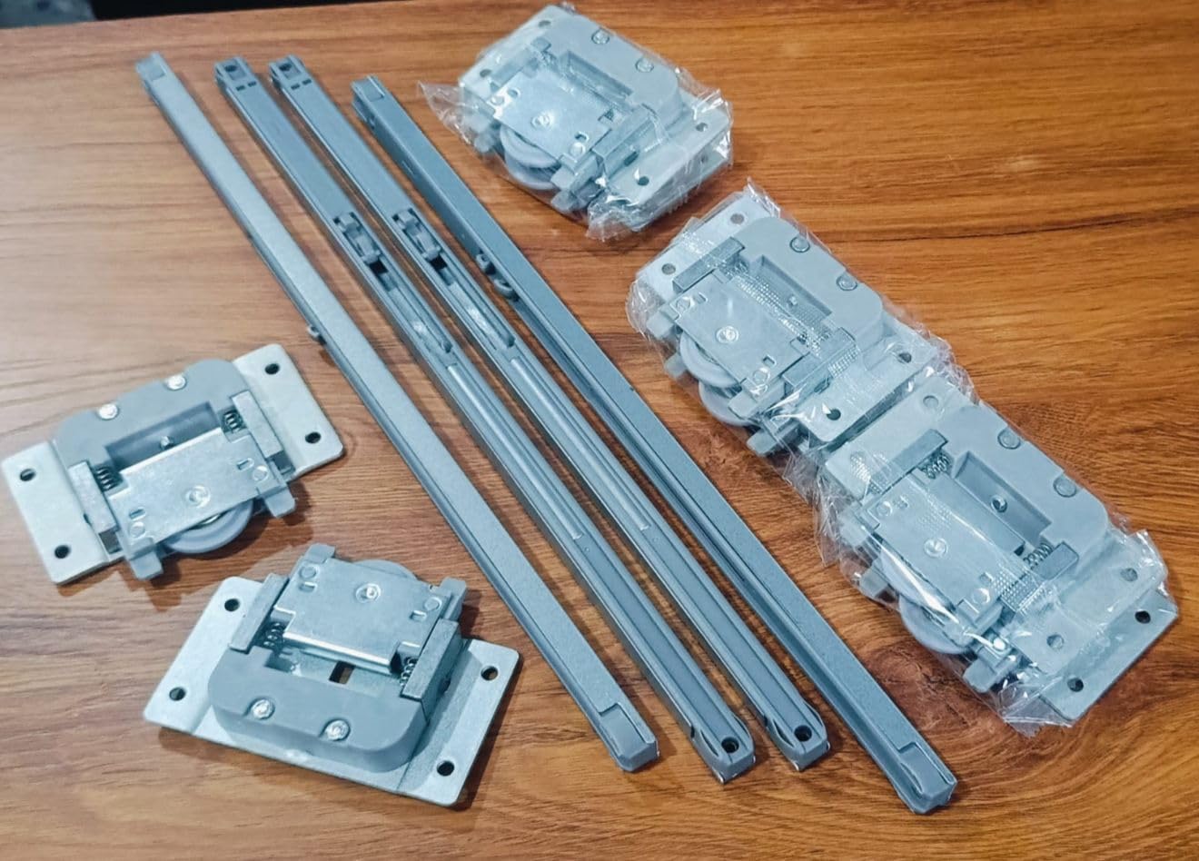 Soft Close Sliding Door Hardware Kit, Double Sky Track Gear System with Damper, Wooden Door Roller (Set of 6) Fitting for 6 Sliding Doors (3 Wardrobes)