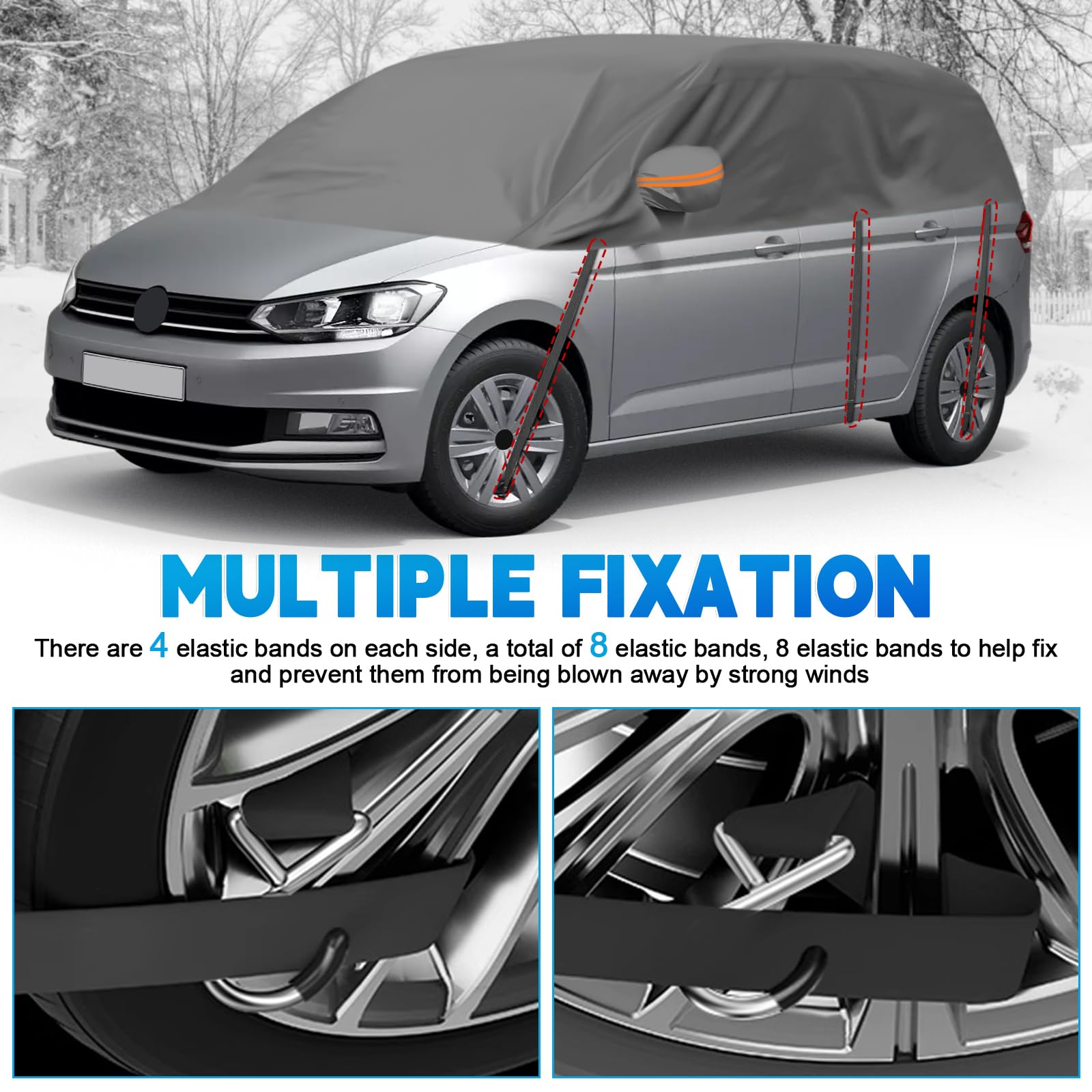 Autoabdeckung Wasserdicht Ersatz für VW Touran 2015-2024, Sonnenfest Hälfte Autoabdeckung, Halbgarage UV Beständige Halbe Auto Abdeckplane Staubdicht Schneefest Outdoor Indoor