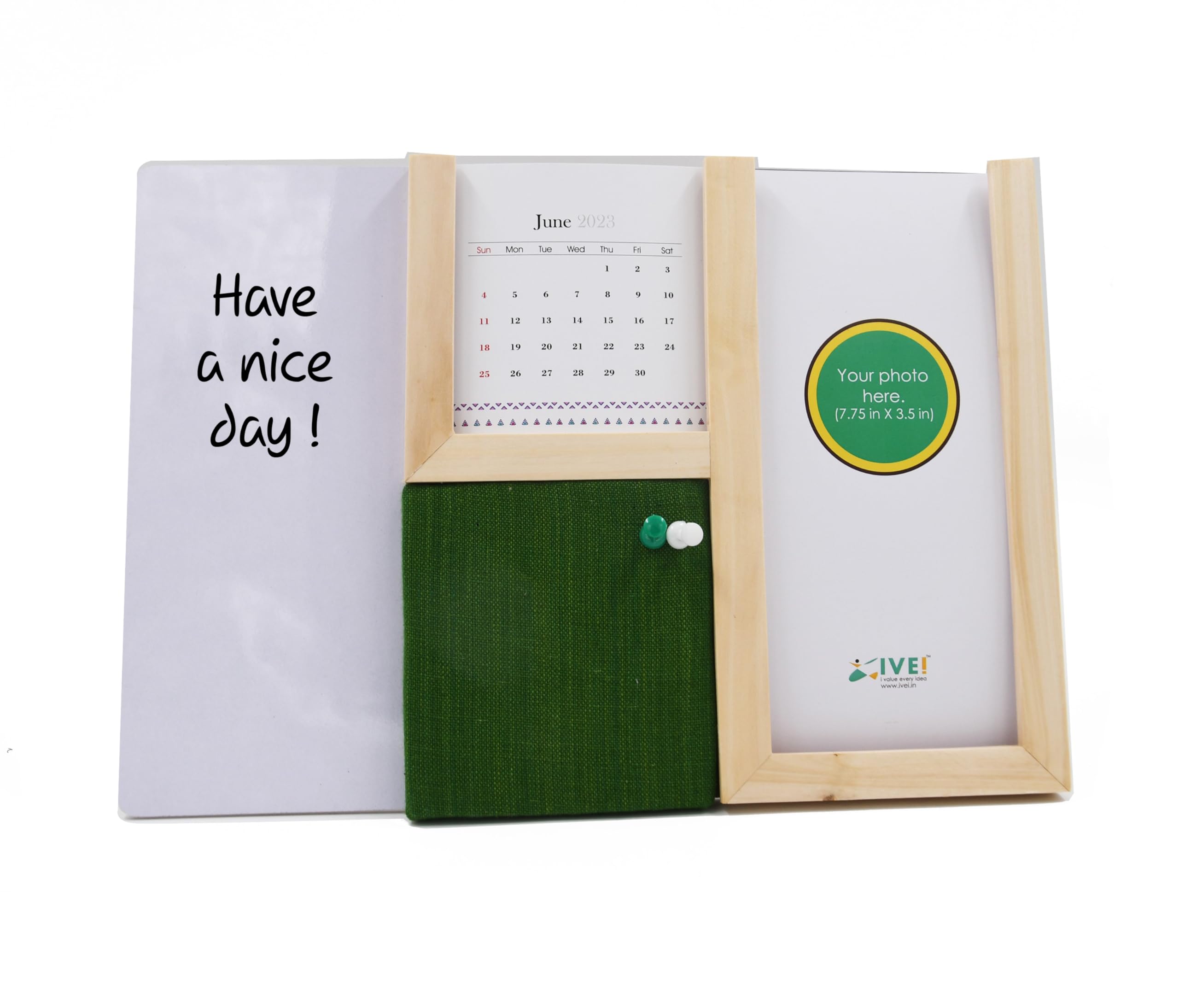 IVEI Premium Desk Organizer with replaceable Calendar, Whiteboard, Pin Board, Photo Frame, and Pen Stand - Multifunctional Workspace Organizer - Elegant Design (Green)-image-12