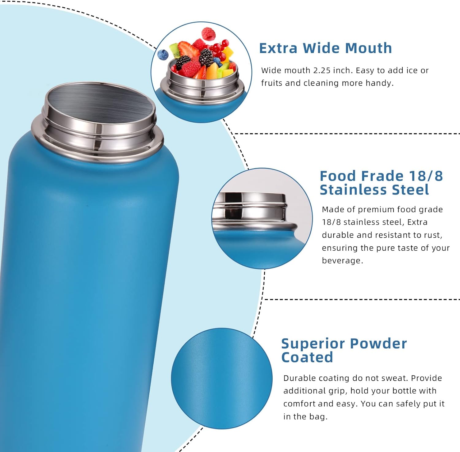 Volhoply 32 oz Insulated Water Bottles Bulk 8 Pack with Straw Lid & Spout Lid,Stainless Steel Sports Water Bottle,Double Wall Vacuum Cups,Leakproof Wide Mouth Metal Flask for Hiking,Camping(Mix,8) - Image 5