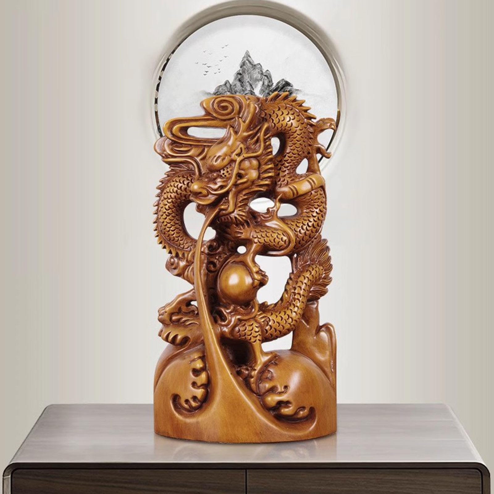 角のオブジェ　龍の彫刻入り　置物 Amazon.co.jp: 龍の像 木製中国風水ドラゴン置物 2024 年の龍の
