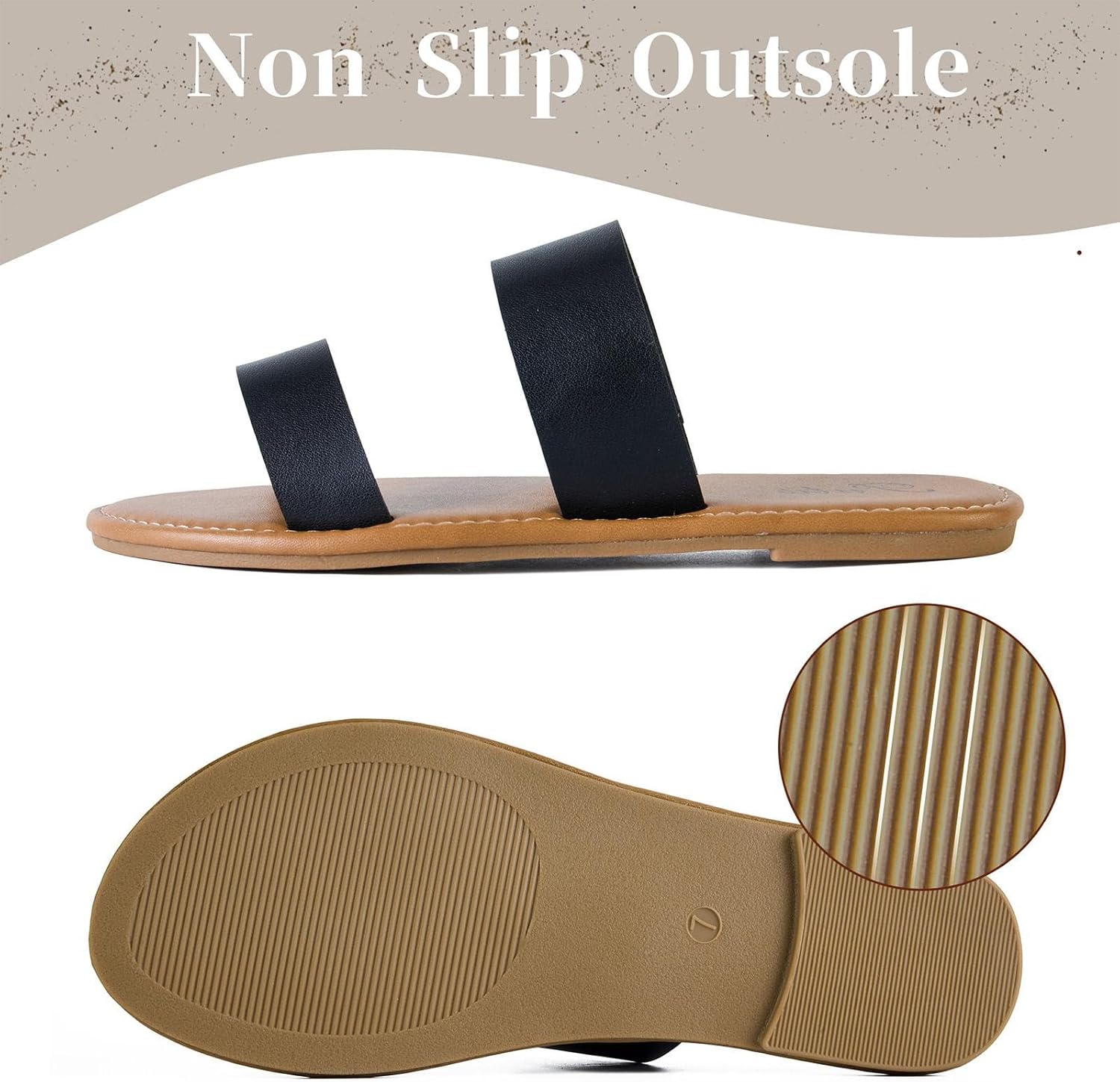 Putu Women's Two Strap Flat Sandals Casual Slide Sandals Slip on Summer Sandals - Image 6