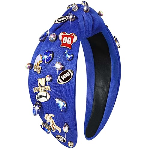 mokkia Diadema de fútbol para mujer, accesorios de fútbol para mamá, con diamantes de imitación de cristal, diadema ancha con nudo superior,