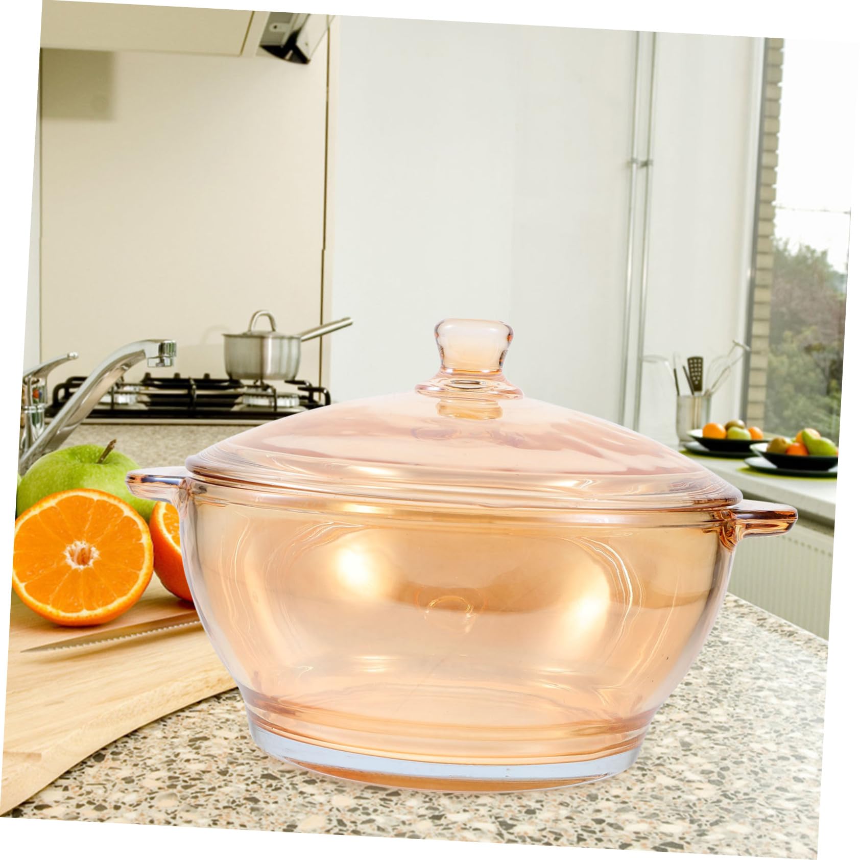 TOPBATHY Hitzebeständige Glasschüssel aus Glas mit 1000ml Fassungsvermögen und Doppelten Griffen Mikrowellengeeignet Goldfarbener Suppentopf zum Kochen und Servieren