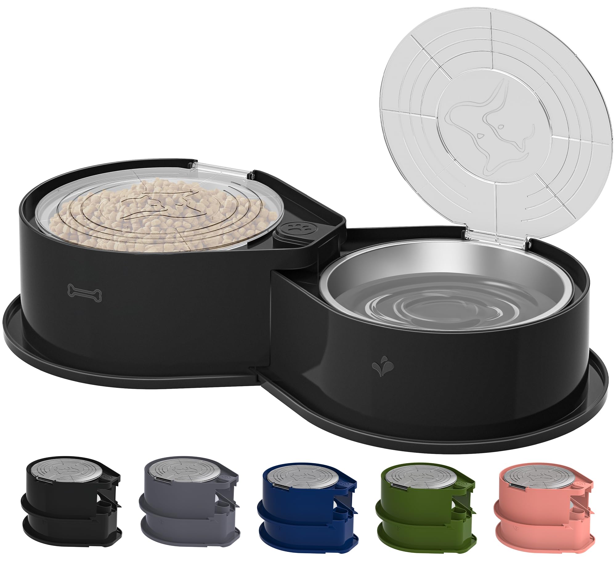 Newget Stainless Steel Dog Bowl Set with Lids, 304 Metal Dual Food & Water Bowls for Dogs & Cats, Foldable Pet Feeder with Cover Keeps Food Fresh, Anti-Skid Dog Dish for Small/Medium/Large Pets