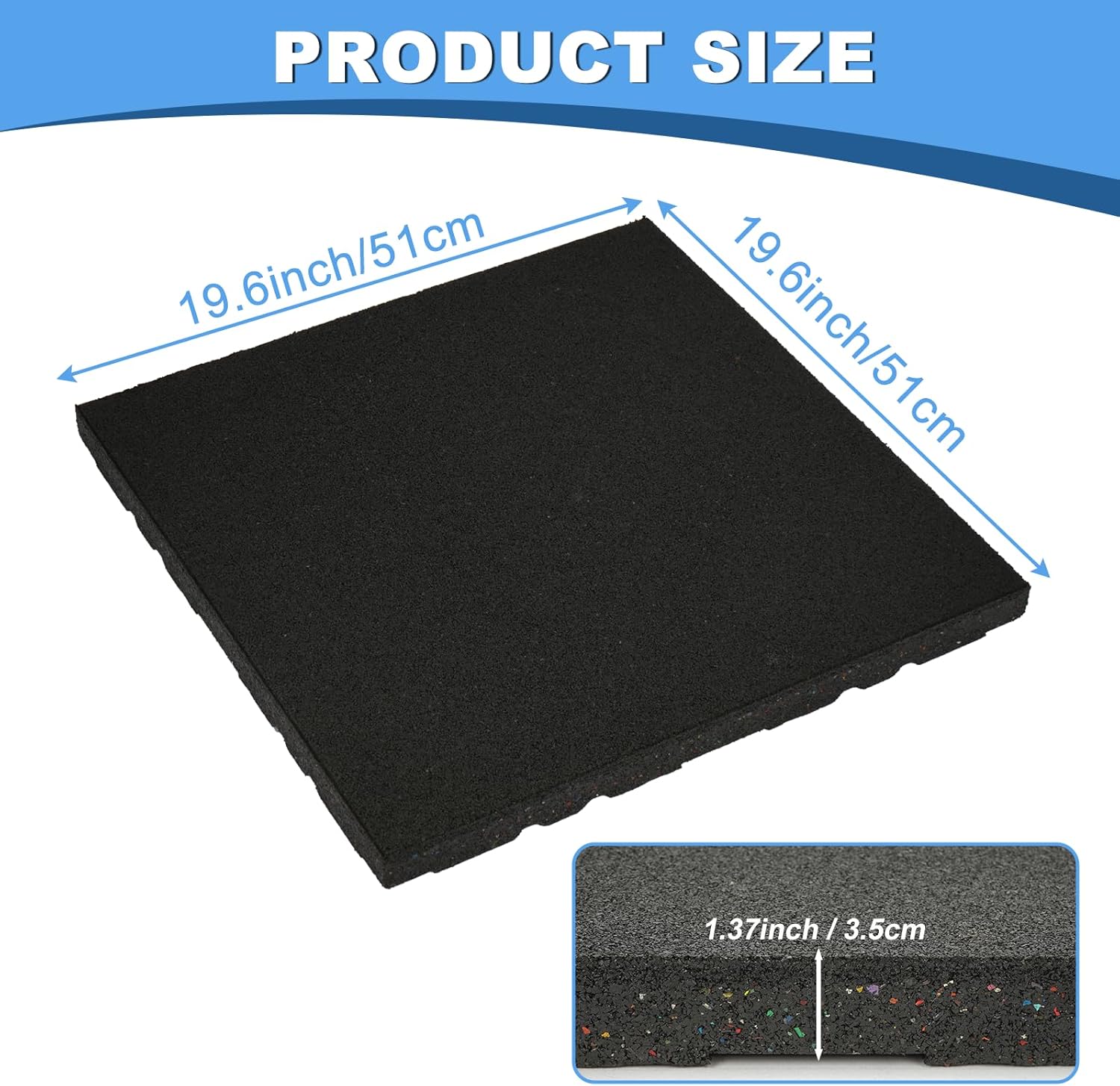 tonchean 1.38" Thicker Heavy-Duty Rubber Exercise Equipment Mats, 2 Pack 20" x 20''Anti-Vibration Gym Floor Mats,Anti-Slip Shock-Absorbing Floor Protectors for Deadlift Platforms Home Cushion