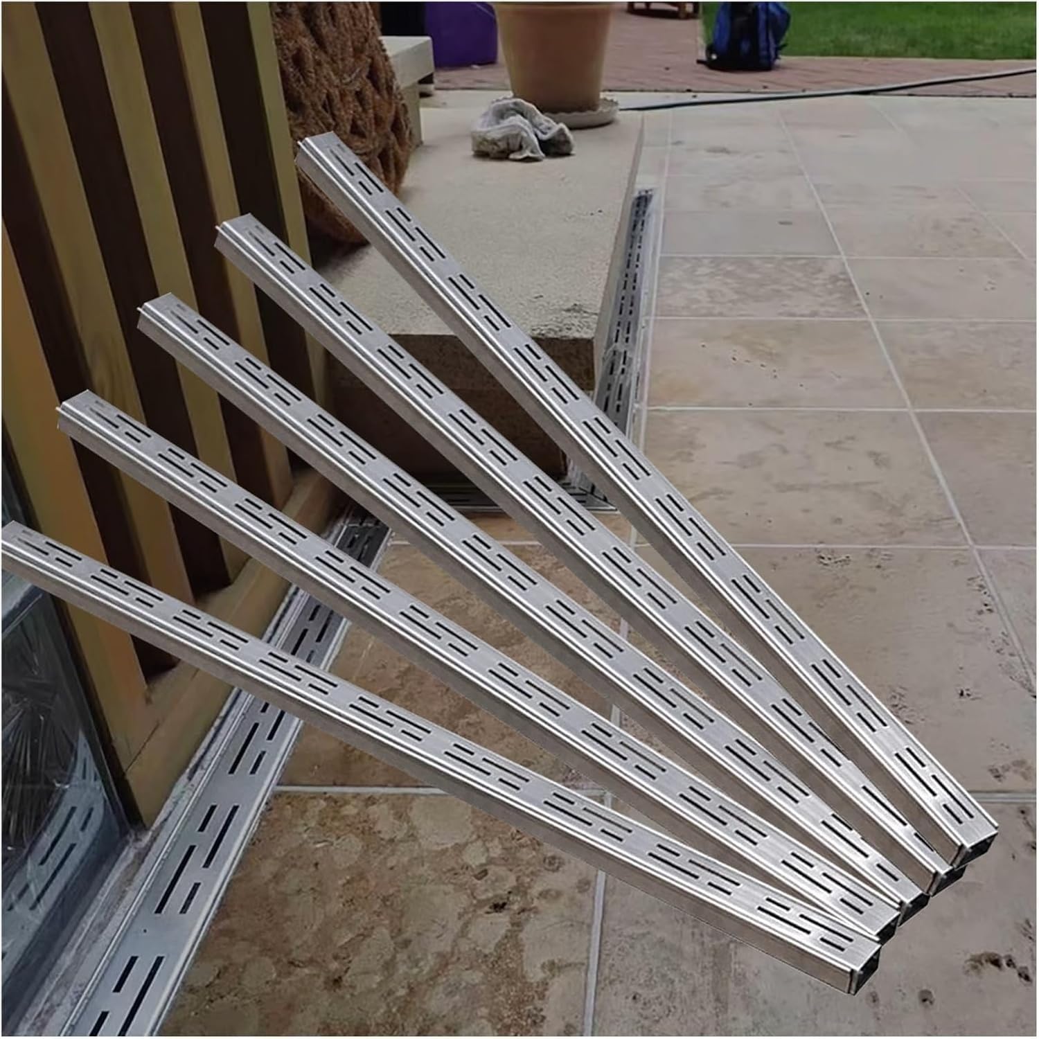 Genérico Kit de 5 Rejillas de Drenaje de Canal Estrecho de Acero Inoxidable, 1,0 m, Drenaje Rectangular de fácil instalación para Patio, terraza, Entrada de vehículos -