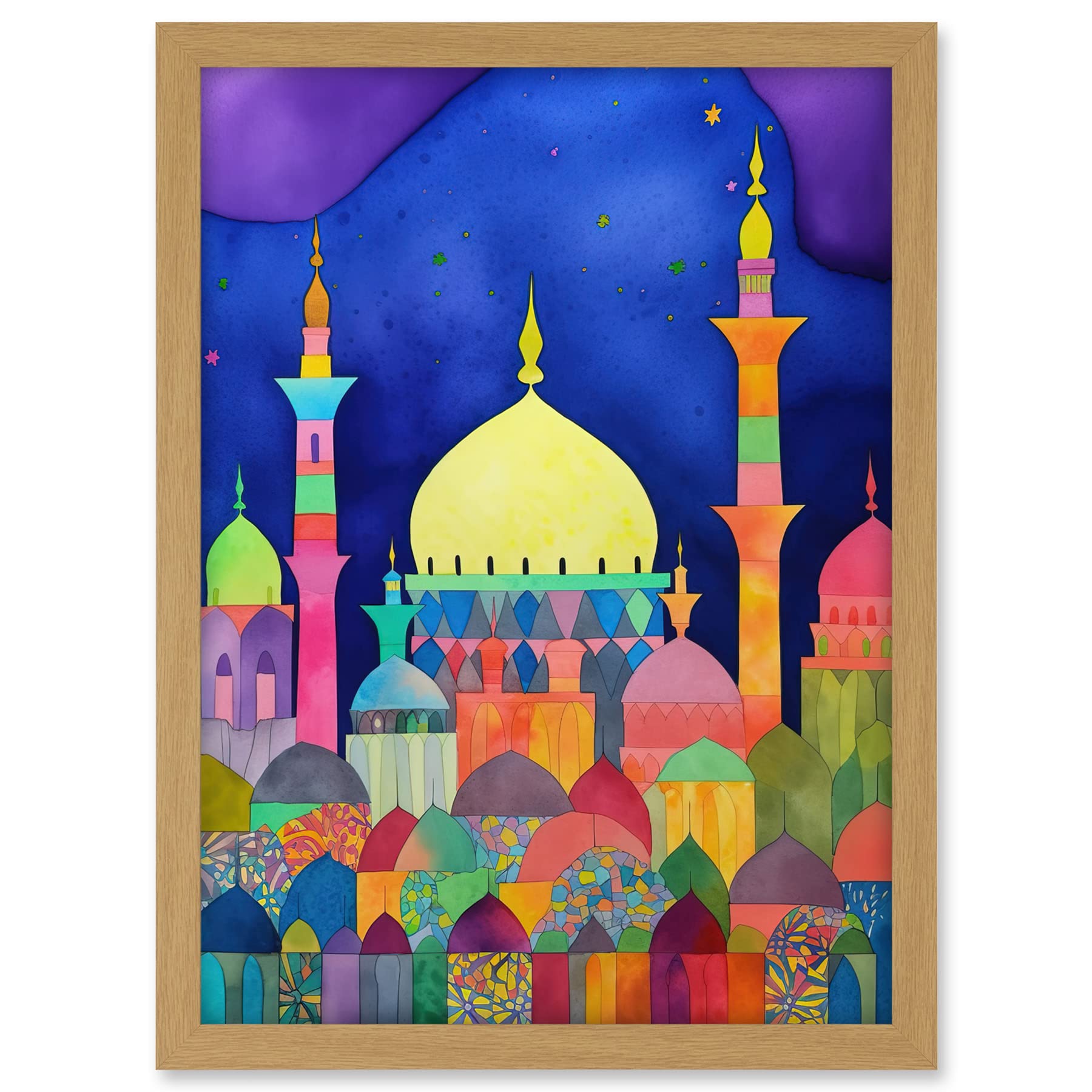 Artery8 Mosque Cityscape Islam Folk Art Artwork Framed A3 Wall Art Print