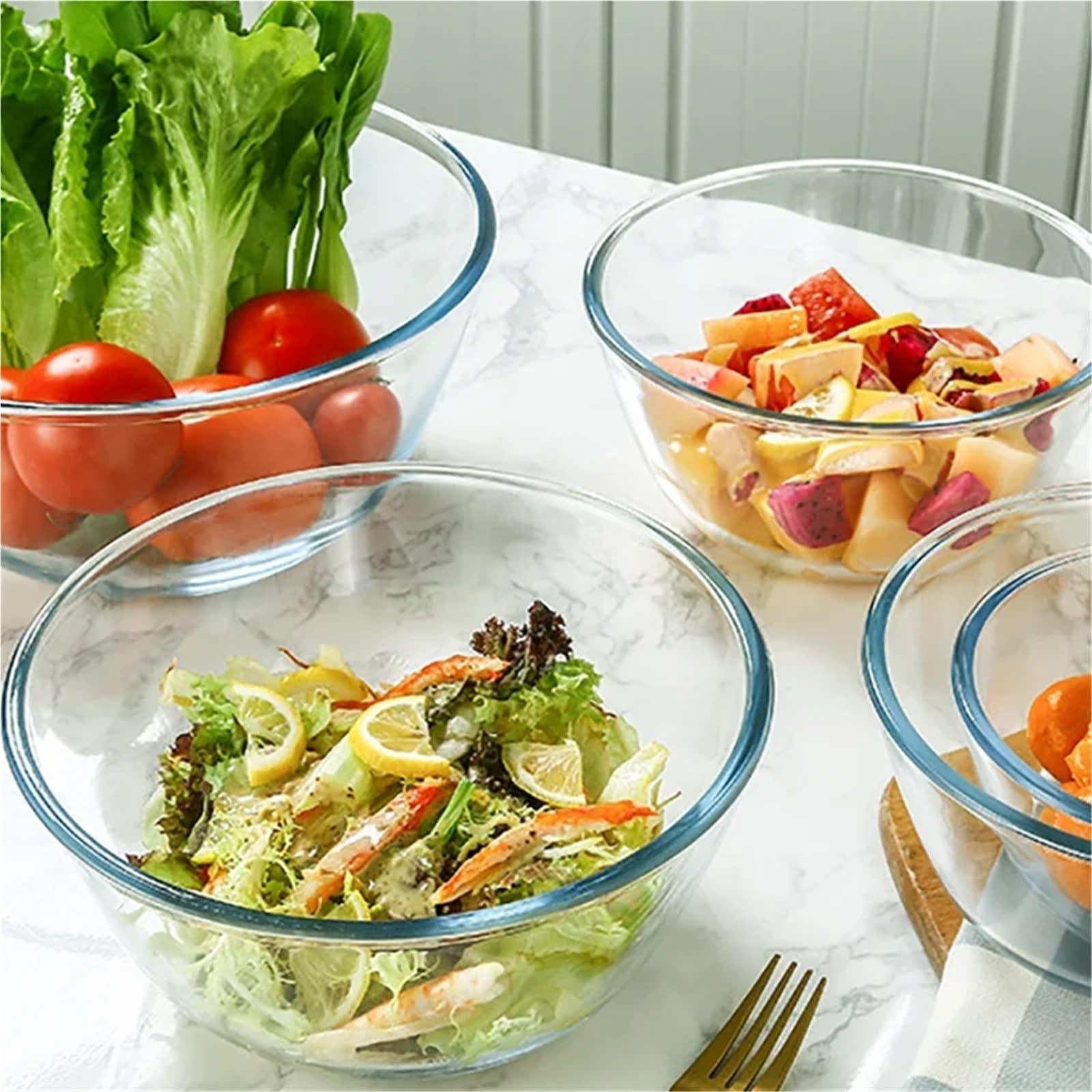 Salatschüssel 2 stücke Transparente Glas Salat Schüssel Extra Große Nudel Ramen Kreative Schalen Mikrowelle Suppe Reis Hause Küche Werkzeuge Für Die Küche(1600ml)