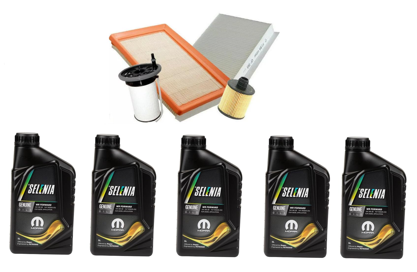 Kit Tagliando Compatibile con Fiat Tipo 1.6 Multijet, Olio Originale 5L, Filtri Aria, Olio, Carburante e Abitacolo