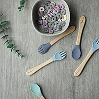 Vista 2 de Ginbear Cucharas y tenedores de silicona para bebés de 12 a 18 meses, juegos de cubiertos para bebés de punta suave para niñas, utensilios
