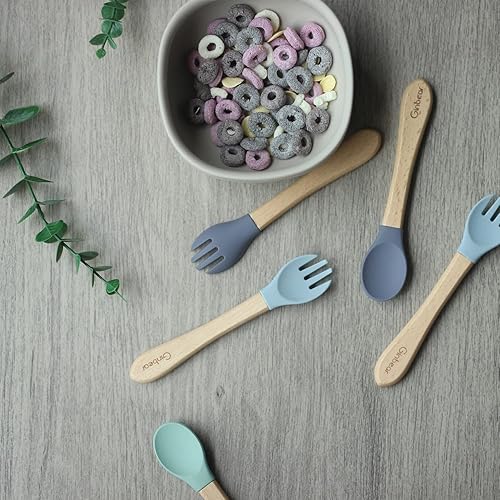Miniatura 2 de Ginbear Cucharas y tenedores de silicona para bebés de 12 a 18 meses, juegos de cubiertos para bebés de punta suave para niñas, utensilios