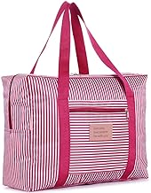 Shopiable Store Folding Storage Luggage Bag Travelling Shoulder Hand Bags Lightweight Waterproof Duffle Bag for Women (Pink)