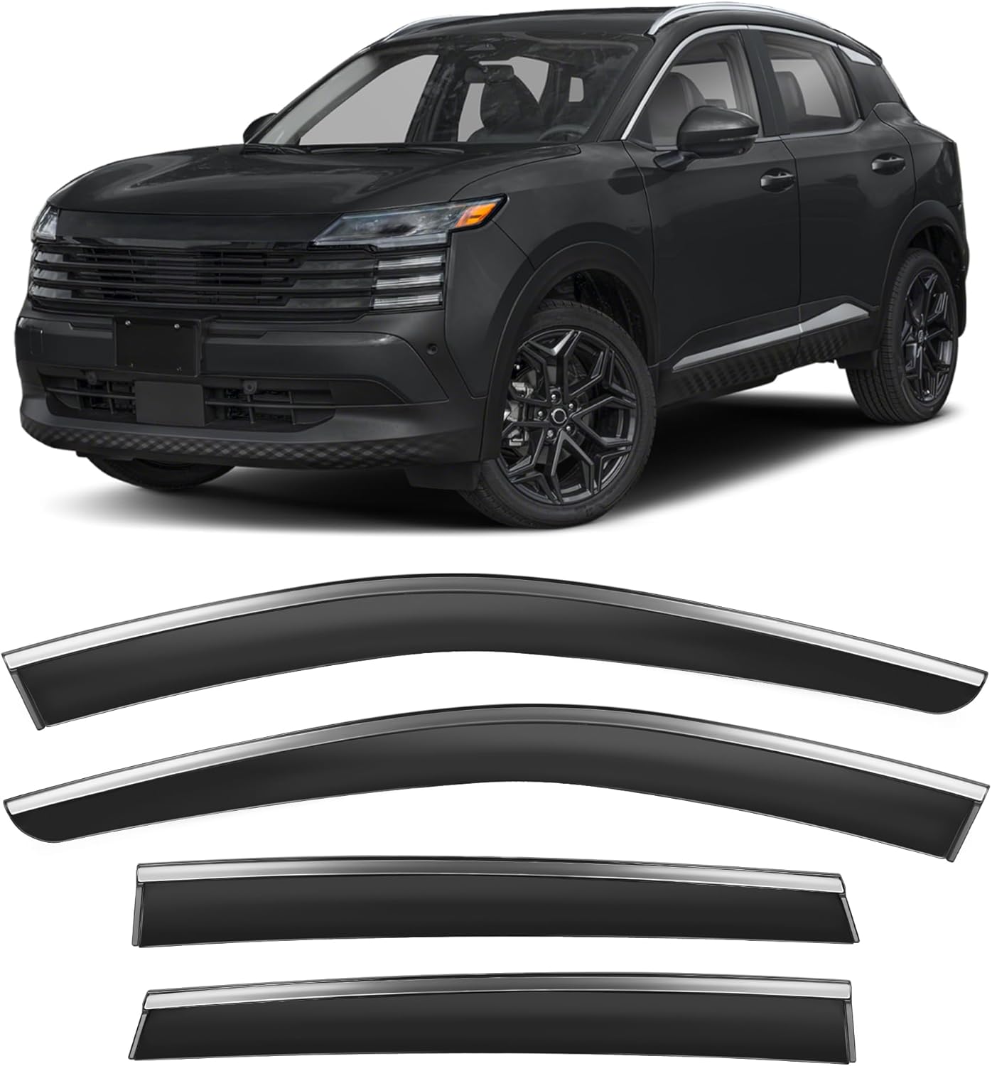 Shatterproof Taped-On Window Deflectors for Honda Civic 2016-2021 (Not for Hatchback) with Chrome Trim, Rain Guards, Window Visors for Car, Vent Deflector, 4pcs