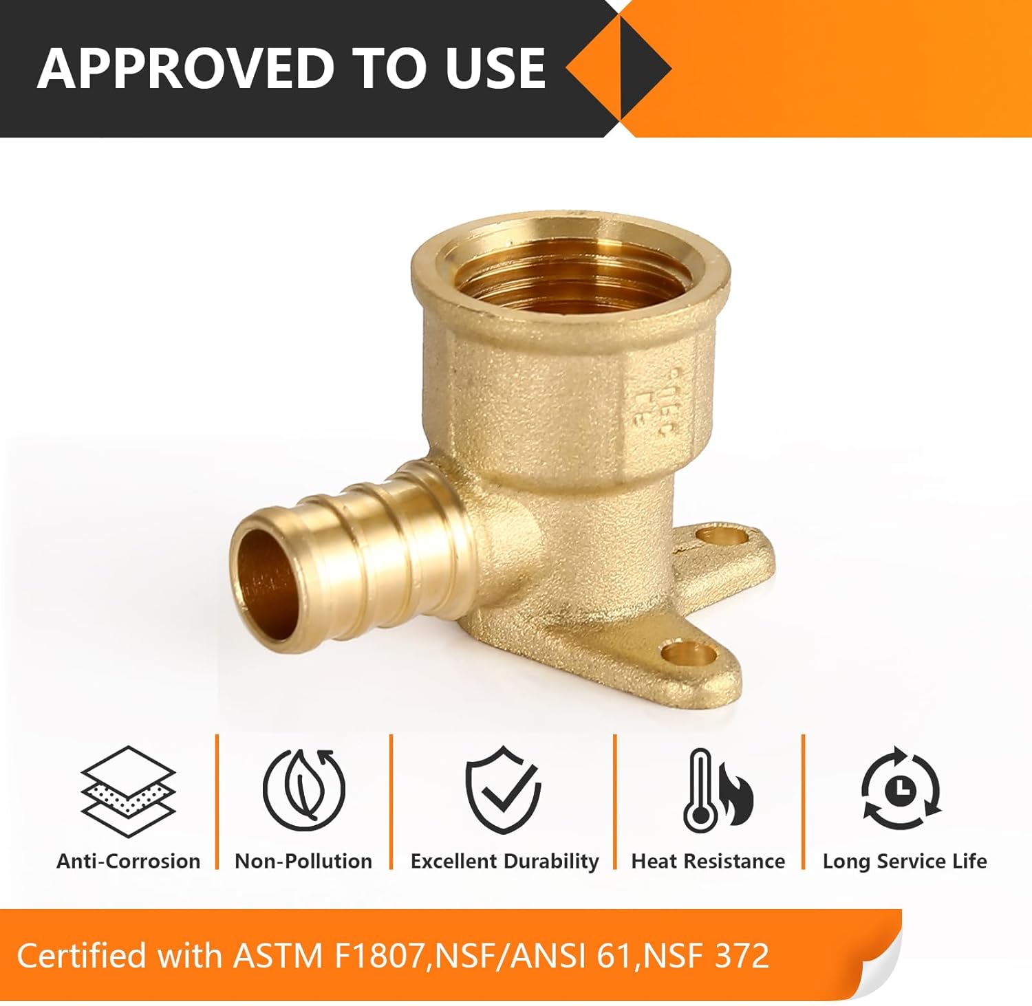 10-Pack HeSun PEX Fittings, 3/4" PEX x 3/4" Female NPT, 3/4 Inch Brass Crimp Drop Ear Elbow Fitting, ASTM F1807(PEX1807169)