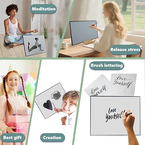 Miniatura 7 de AOVOA Tablero de meditación zen, pintura con agua para relajarse, atención plena y práctica de meditación, tablero de dibujo de agua sin tinta con 4