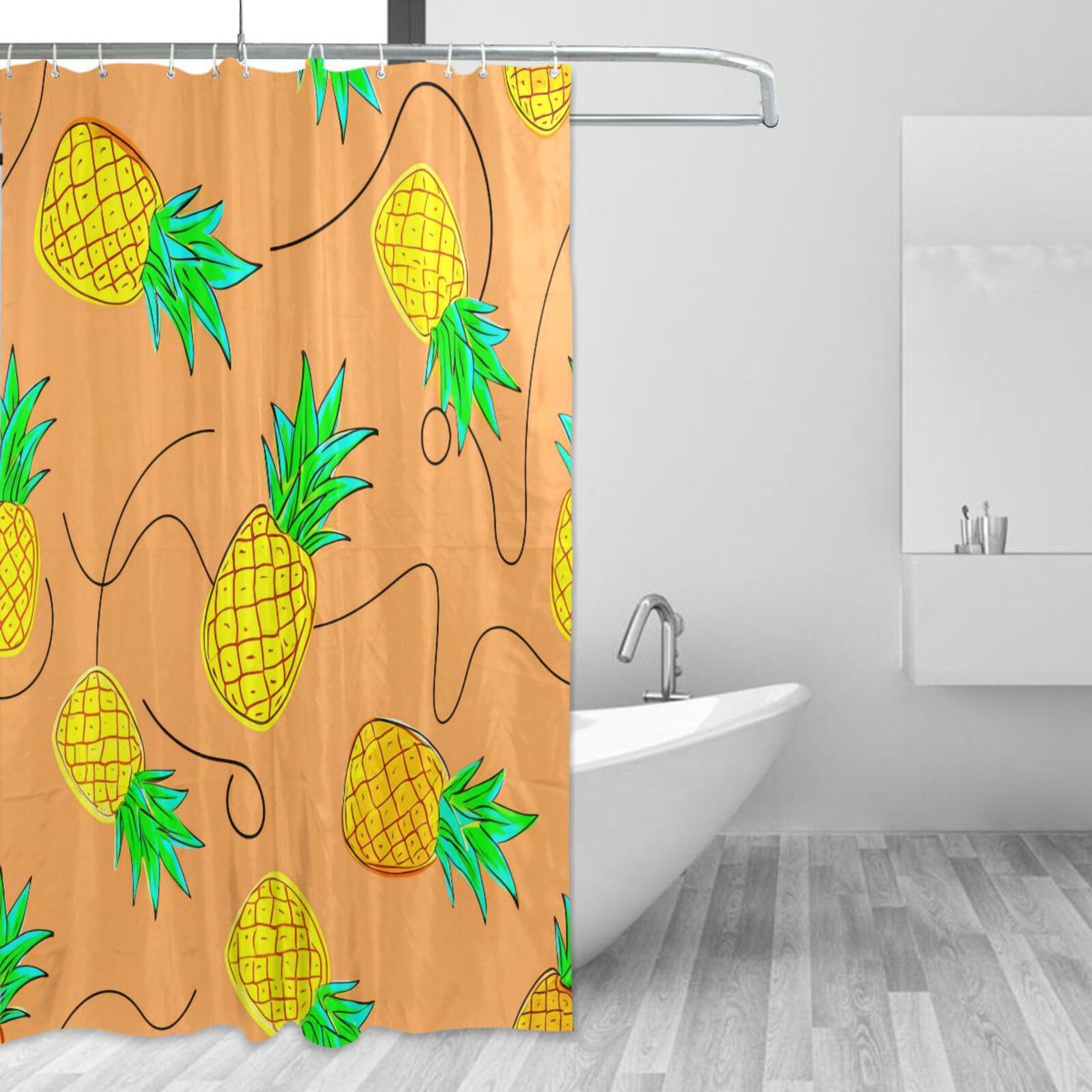 DUOBU Pineapples Green Leaves Shower Curtain Washable Waterproof Fabric Bath Curtain 60x72Inch Shower Curtains with Hooks for Bathroom Decor