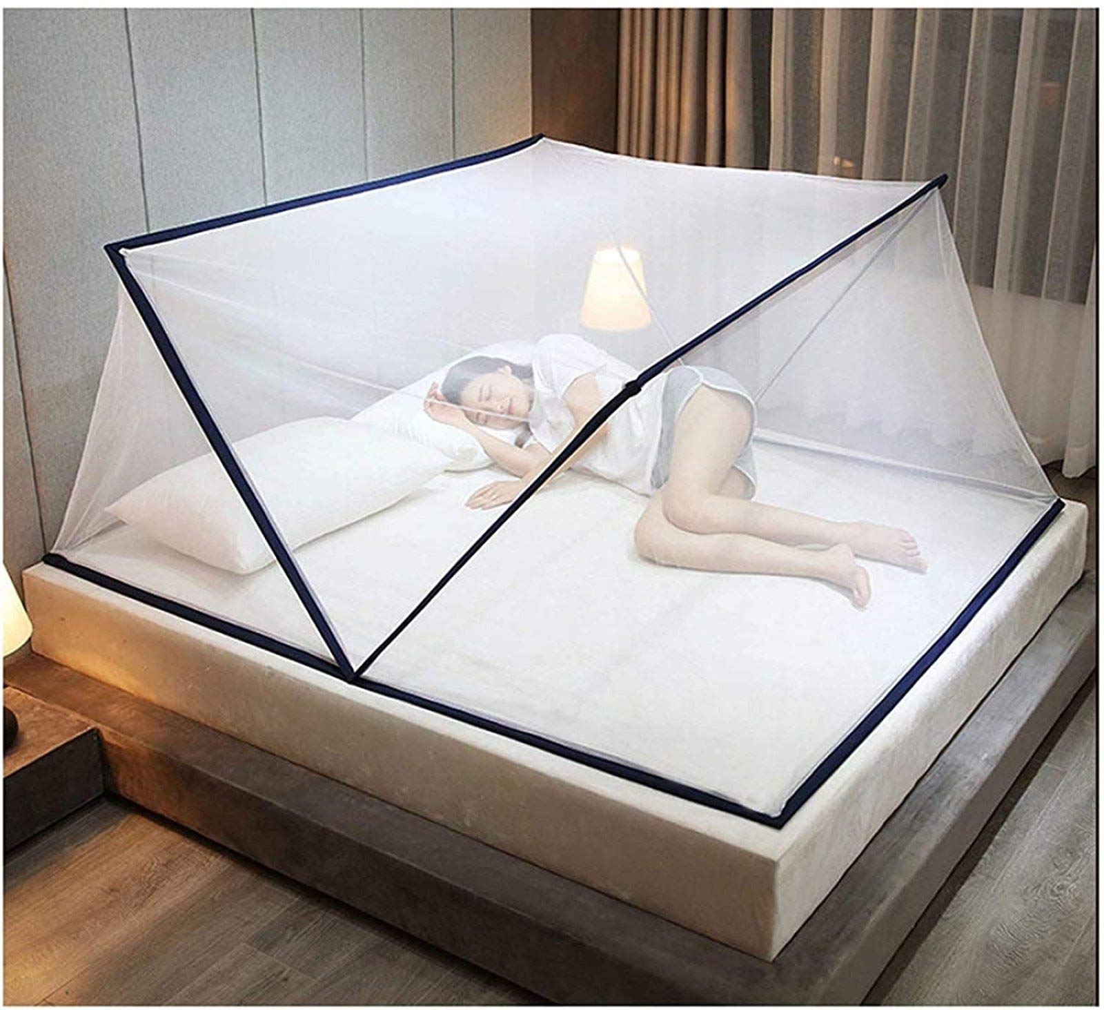 Klappbares Moskitonetz Zelt für Erwachsene und Kinder, Tragbar für Bett, Familienhaus und Schlafsaal - Navyblau, 160×190×80cm