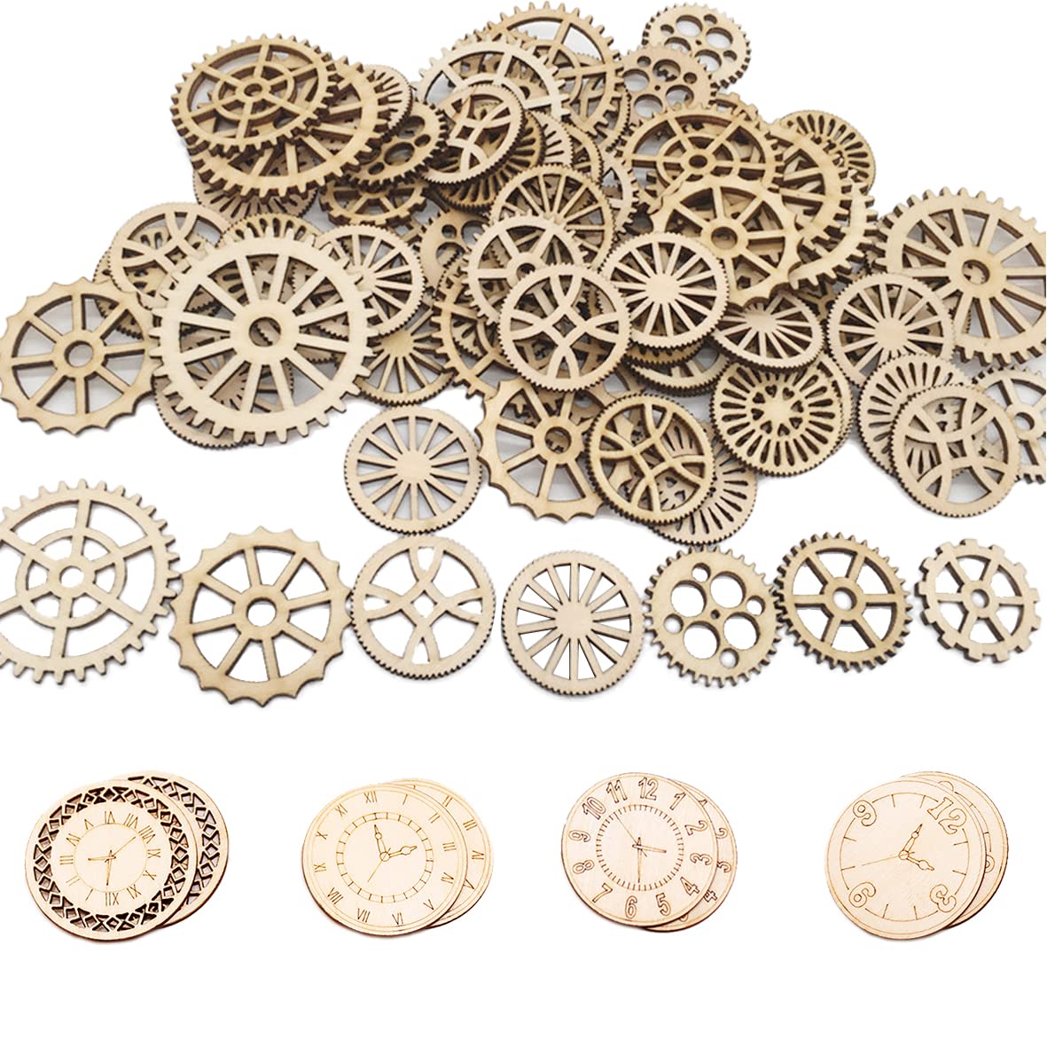 50pcs Mini Wooden Gear Decoration Wooden Slices Decoration Wooden DIY Painting Decorations Art Crafts (Mixed Style)
