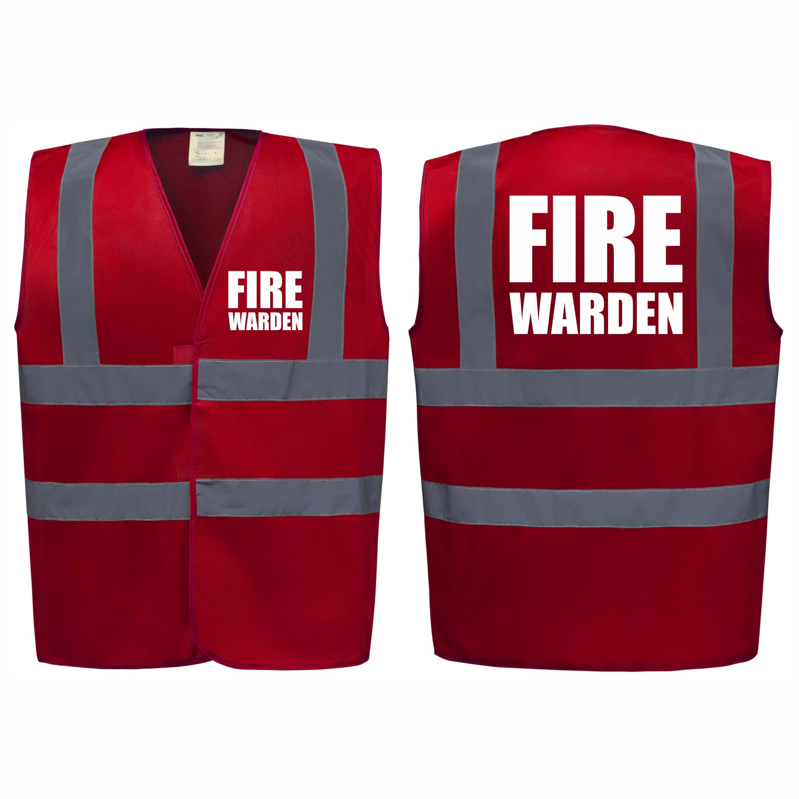 Brook Hi Vis UK BIG Logo Fire Warden Premium Red Hi Vis Vest - High Visibility Safety Waistcoat with Reflective Bands, Company Compliance and Event Staff, Alpha, L, Regular, Regular, Red
