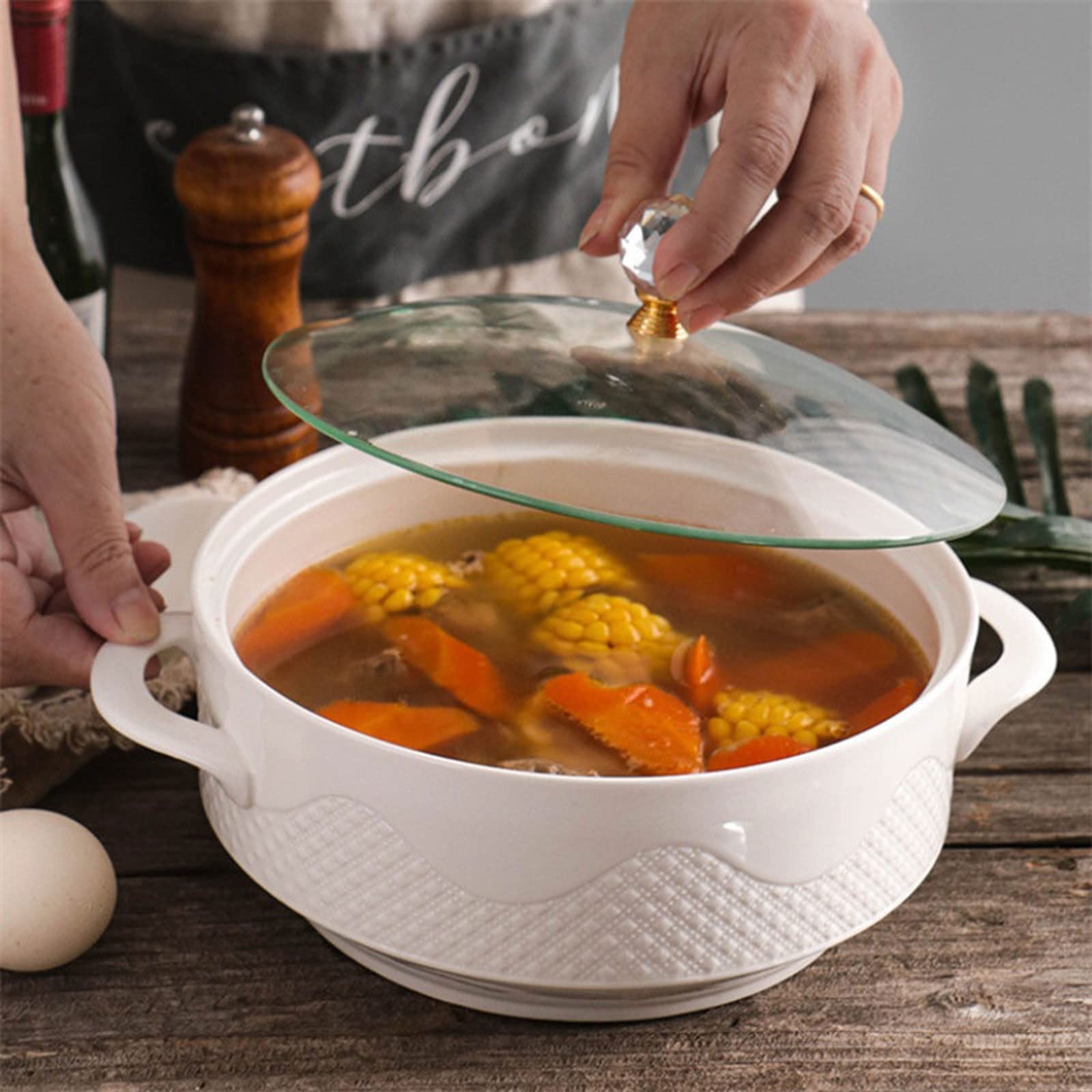 Garnek 1,6 ml ceramiczny uchwyt sałatka owocowa zupa miska z pokrywką duży makaron ryż jedzenie garnek domowy deser śniadanie płatki owsiane miska zastawa stołowa